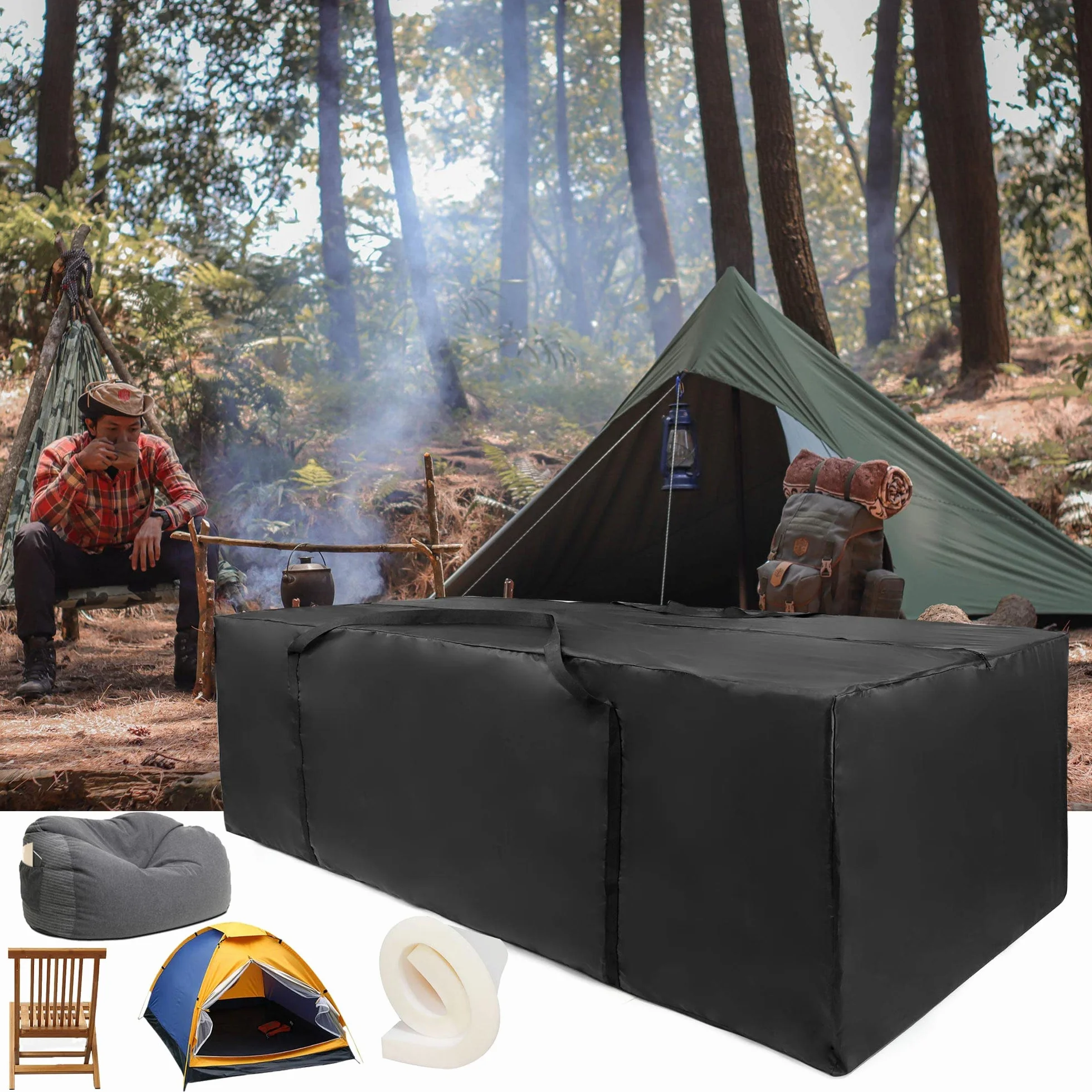 Sac de rangement coussins meubles jardin Oxford imperméable anti-UV anti-déchirures 173x76x51 cm Noir