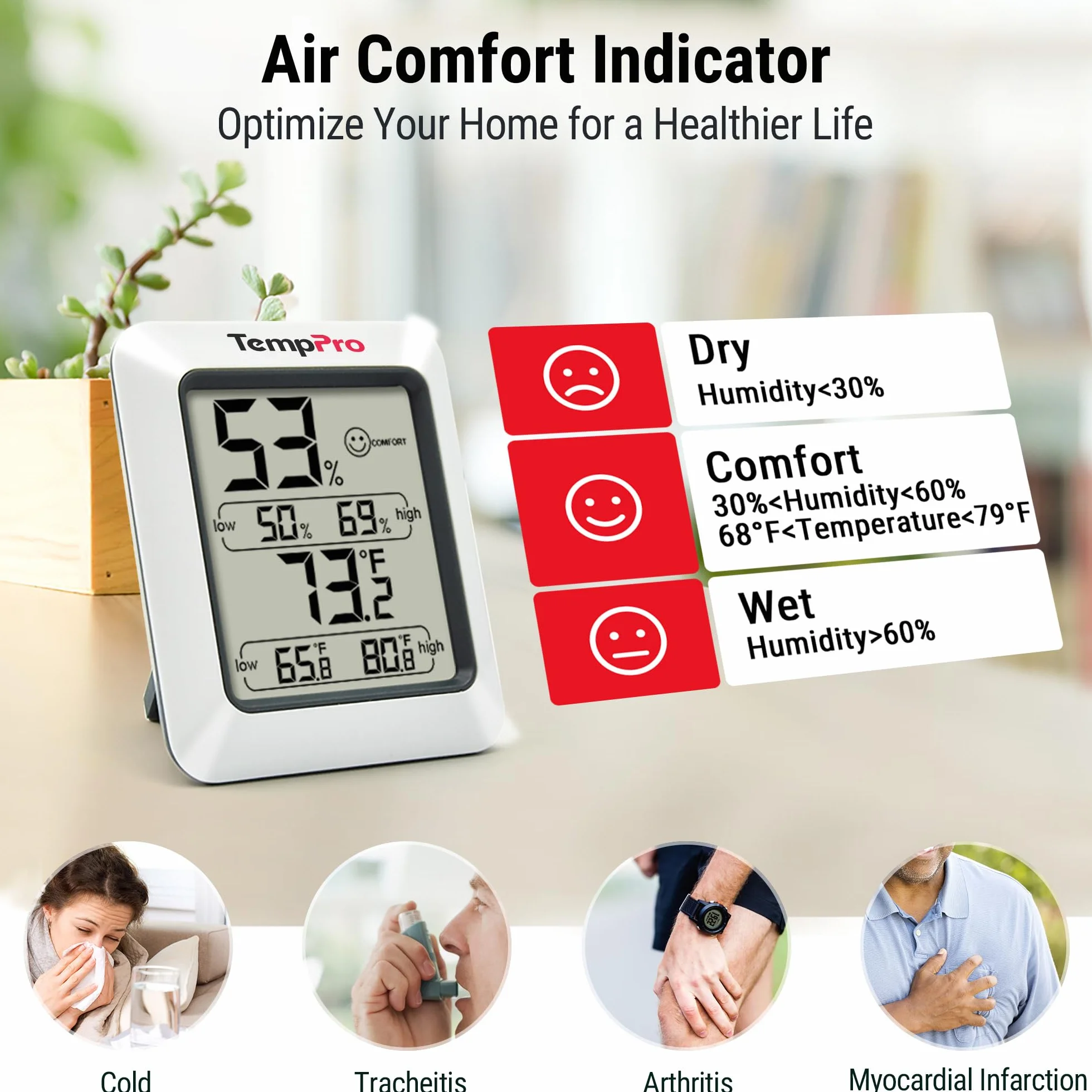 ThermoPro TP50 Hygromètre Numérique Thermomètre Intérieur avec Moniteur d'Humidité et de Température