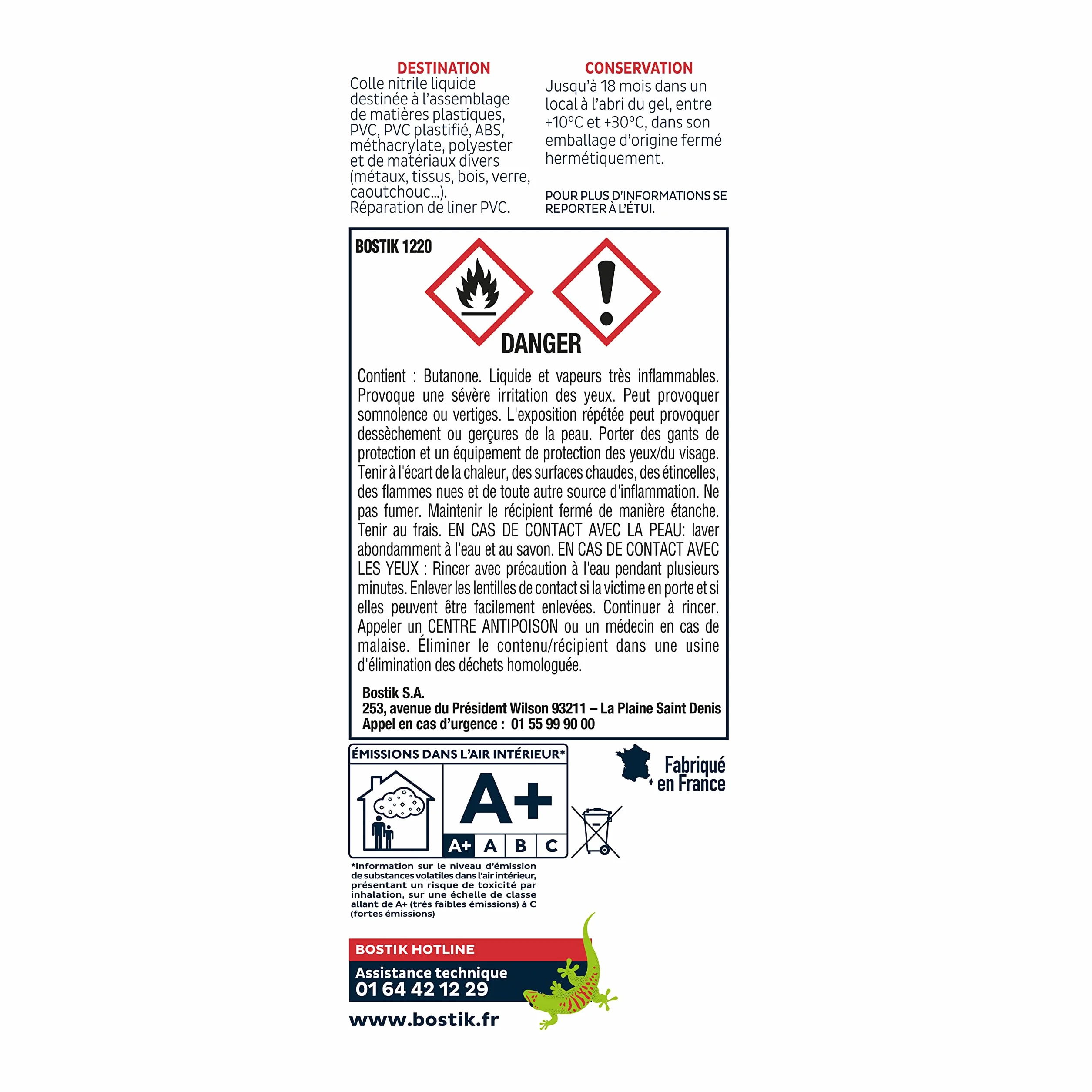 Bostik - Colle Contact Nitrile Liquide 1220 - Multi-Usages - Idéale Pour Liner PVC - Transparente - Pot de 1L