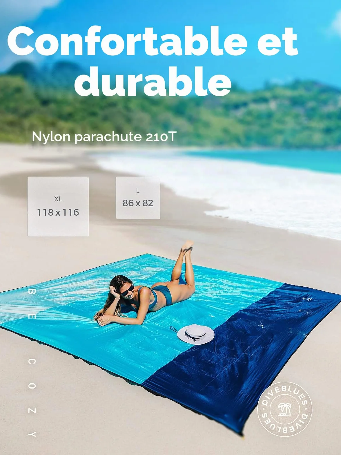 OCOOPA Grande Couverture de Plage 210 x 200cm Imperméable Anti Sable Pique-Nique