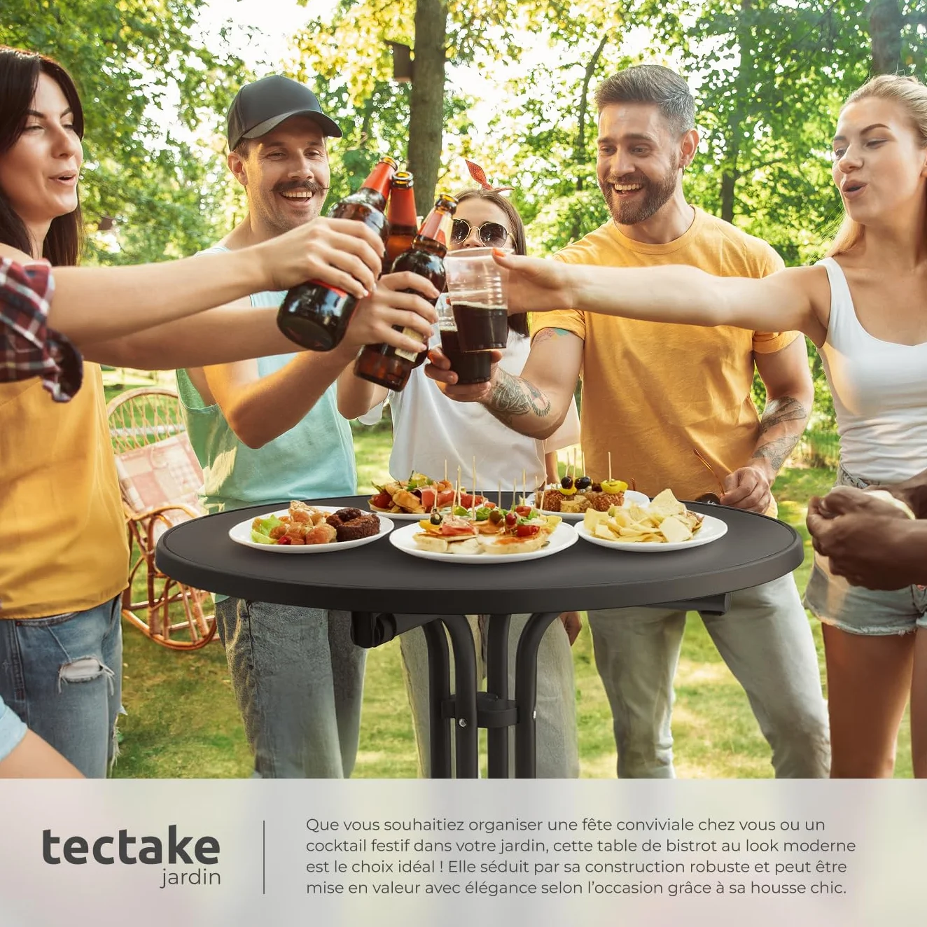 Tectake Table de Bar Ronde Pliante Acier laqué Ø 90cm x 110 cm Housse Incluse