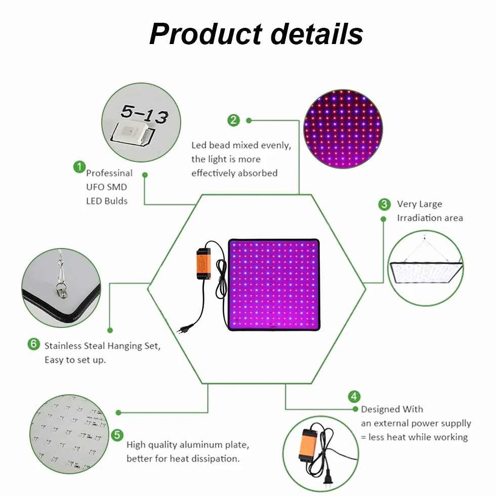 1000W Lampe LED Horticole Croissance Floraison 225 LEDs Grow Light Panneau LED Culture Indoor Spectre Complet