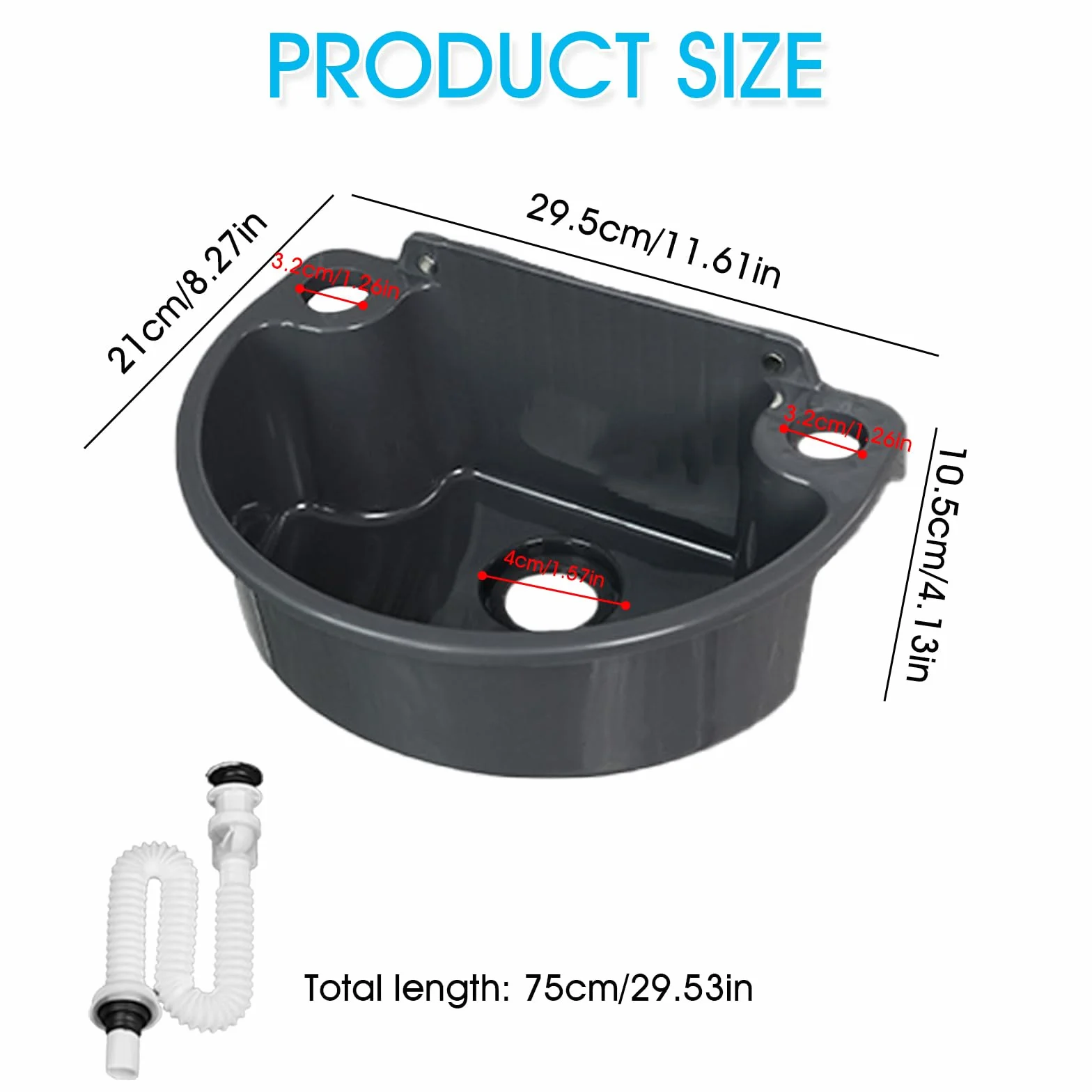 Bassin de vidage simple en plastique noir avec tuyau et bonde pour garage cave atelier