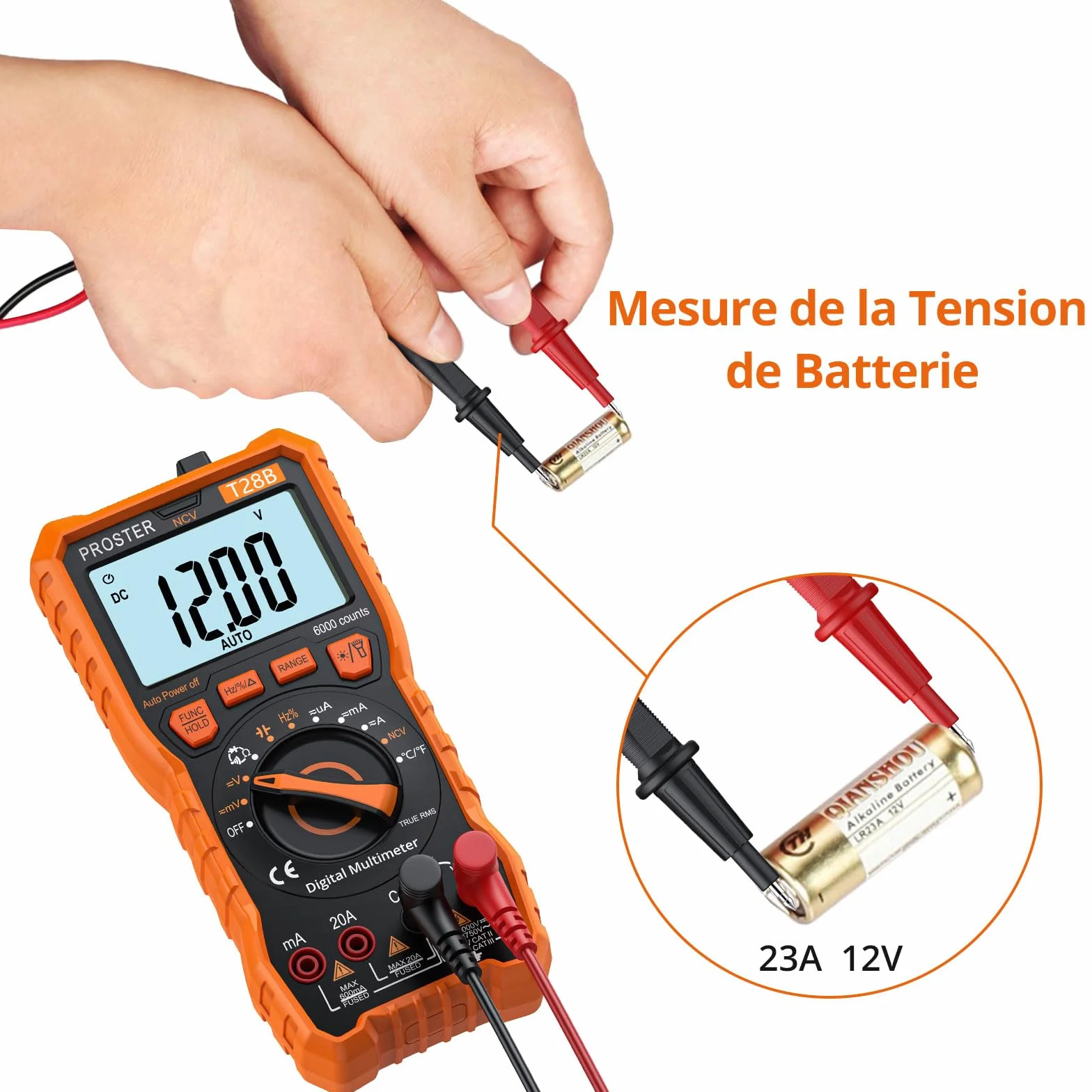 Proster Multimètre Automatique 6000 Comptes TRMS 1000V 20A - Testeur Électrique NCV Numérique Magnétique avec Température Capacité Fréquence, Multimetre Professionnel pour Électricien Bricolage Maison