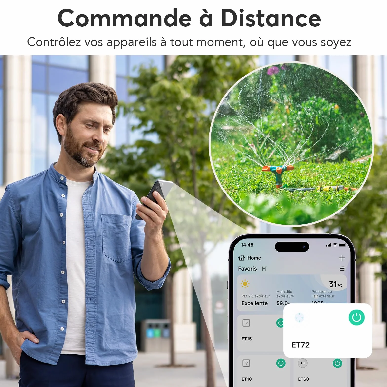 EIGHTREE Prise Wi-Fi d'extérieur - Minuterie d'extérieur - Avec mesure du courant IP44 - Étanche - Avec minuterie, télécommande et commande vocale - Compatible avec Alexa et Google Home