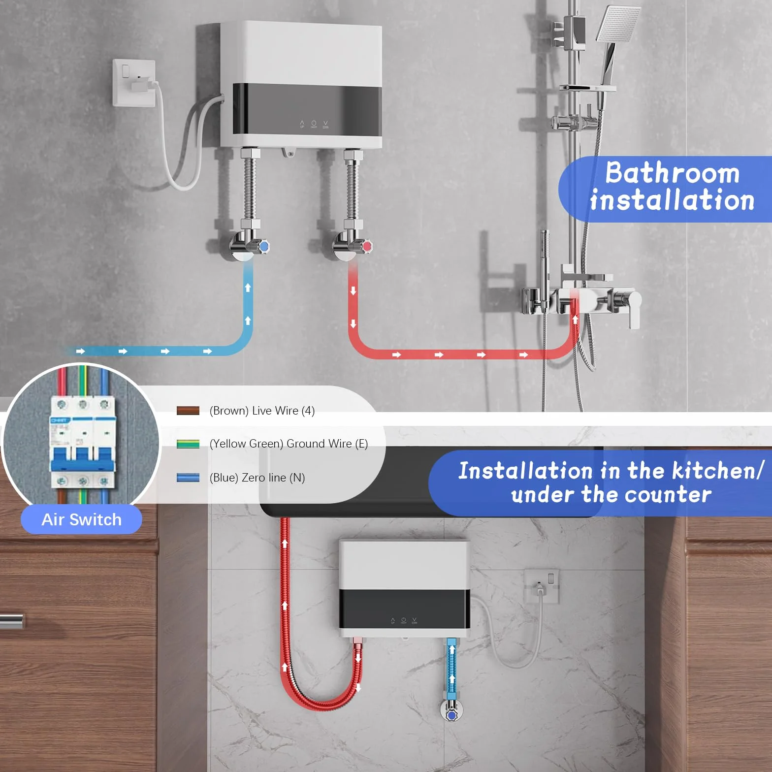 Chauffe-Eau Instantané 6000W Sans Réservoir Économie d'Énergie avec Télécommande LED Blanc
