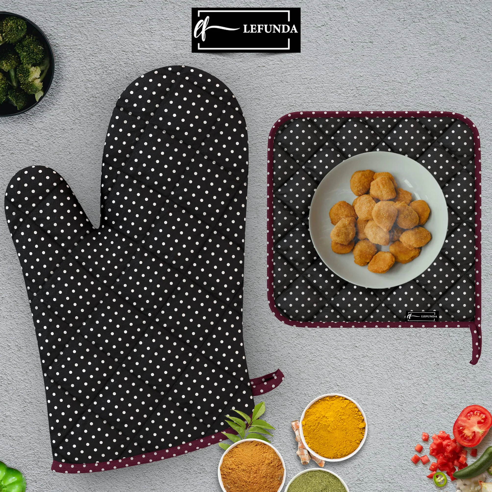 Gants de Cuisine LEFUNDA® Set de 4, Gants Résistants à la Chaleur en Coton pour Cuire, Griller BBQ