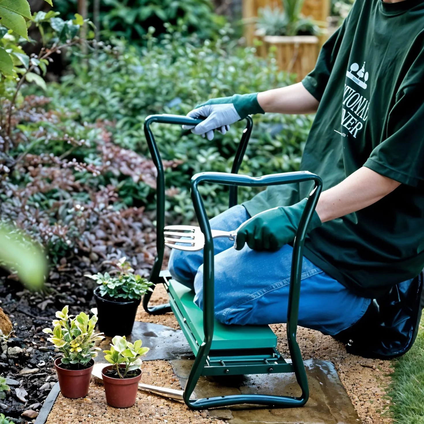 Genouillères de jardin pliables et tabouret 3 en 1 Vert 60 x 27 x 49 cm