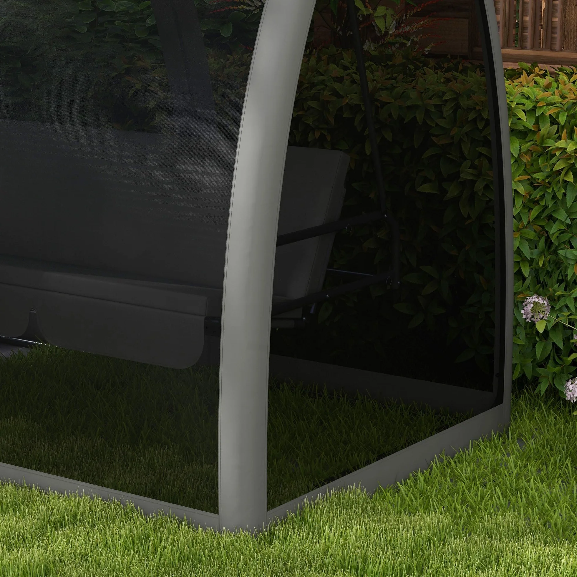 Outsunny Balancelle de Jardin Convertible 3 Places avec Auvent et Coussins, Gris