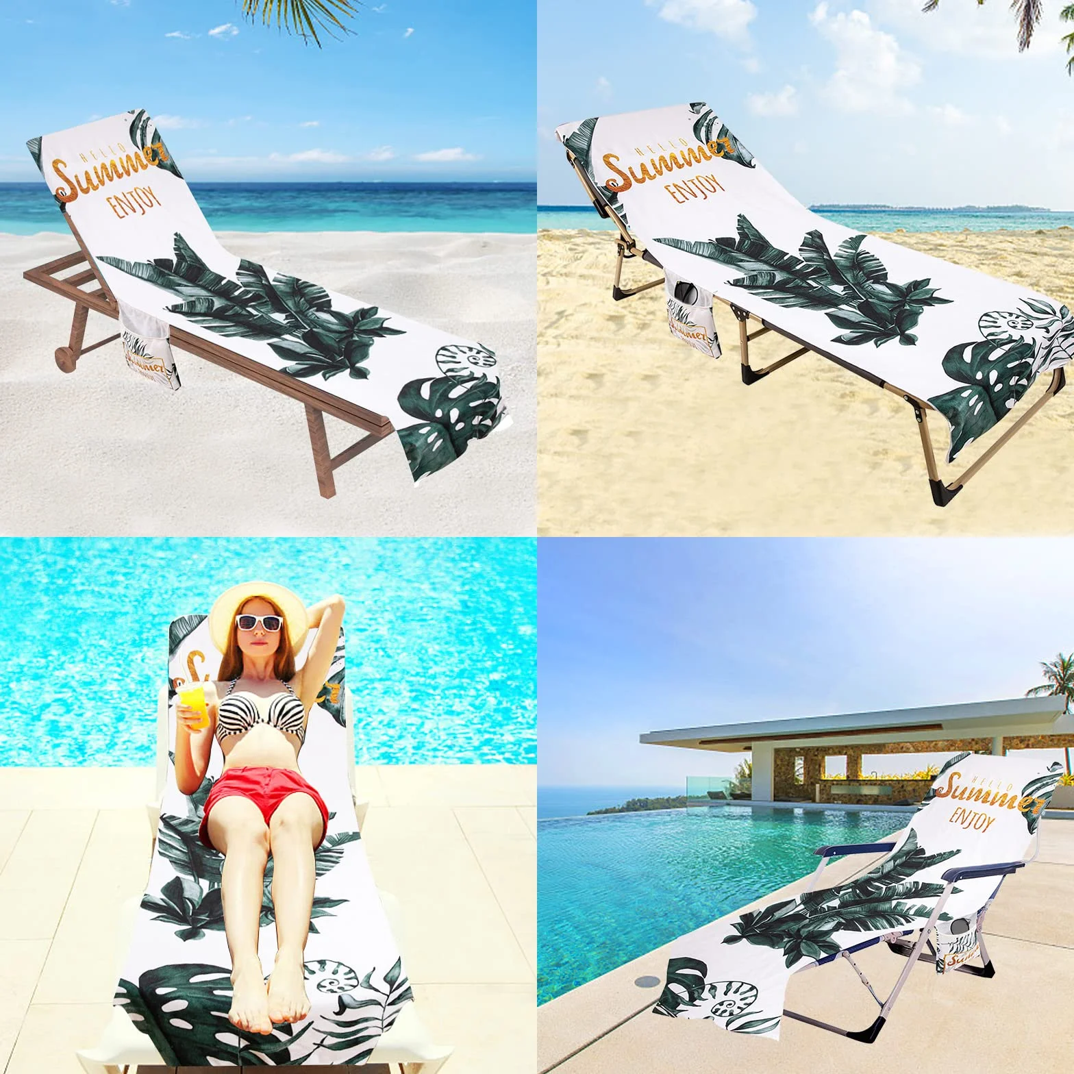 Serviette de Plage en Microfibre pour Bain de Soleil, Housse Chaise Longue Séchage Rapide