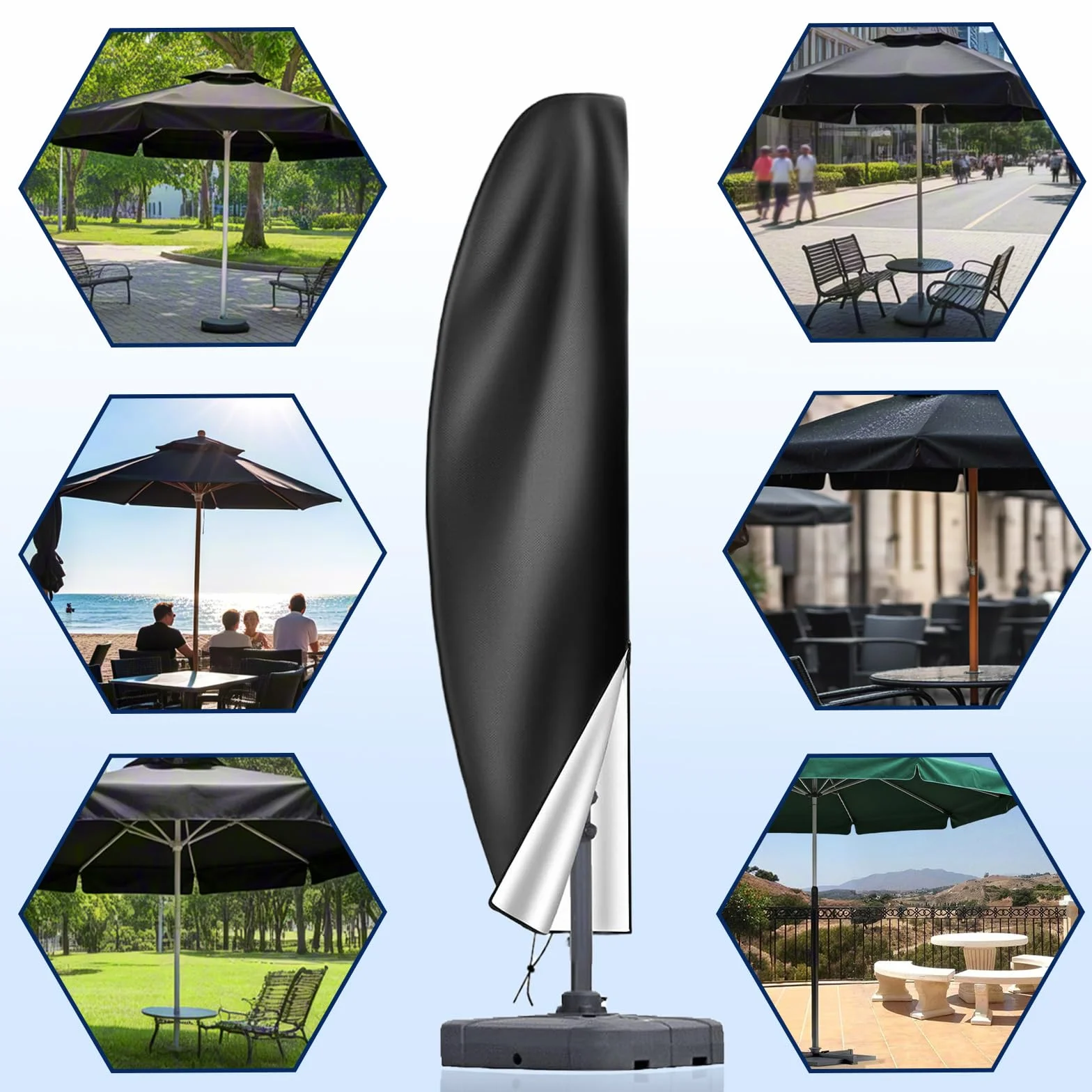 Housse de Parasol Déporté en Tissu Oxford 210D, Protection Anti-UV Imperméable, Fermeture éclair, Perche Télescopique, 265cm