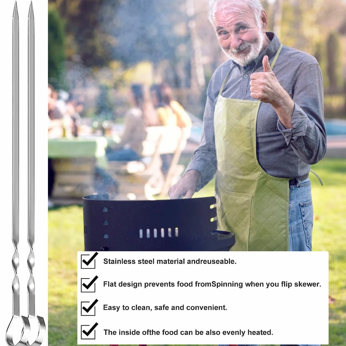 Brochettes de Barbecue en Métal 30cm Inox Plat Réutilisables 24 Pièces