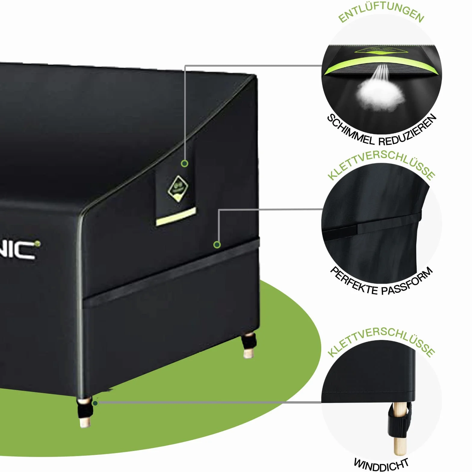 AWNIC Housse de canapé de jardin 3 places imperméable TÜV Rheinland 220 x 85 x 61/71 cm