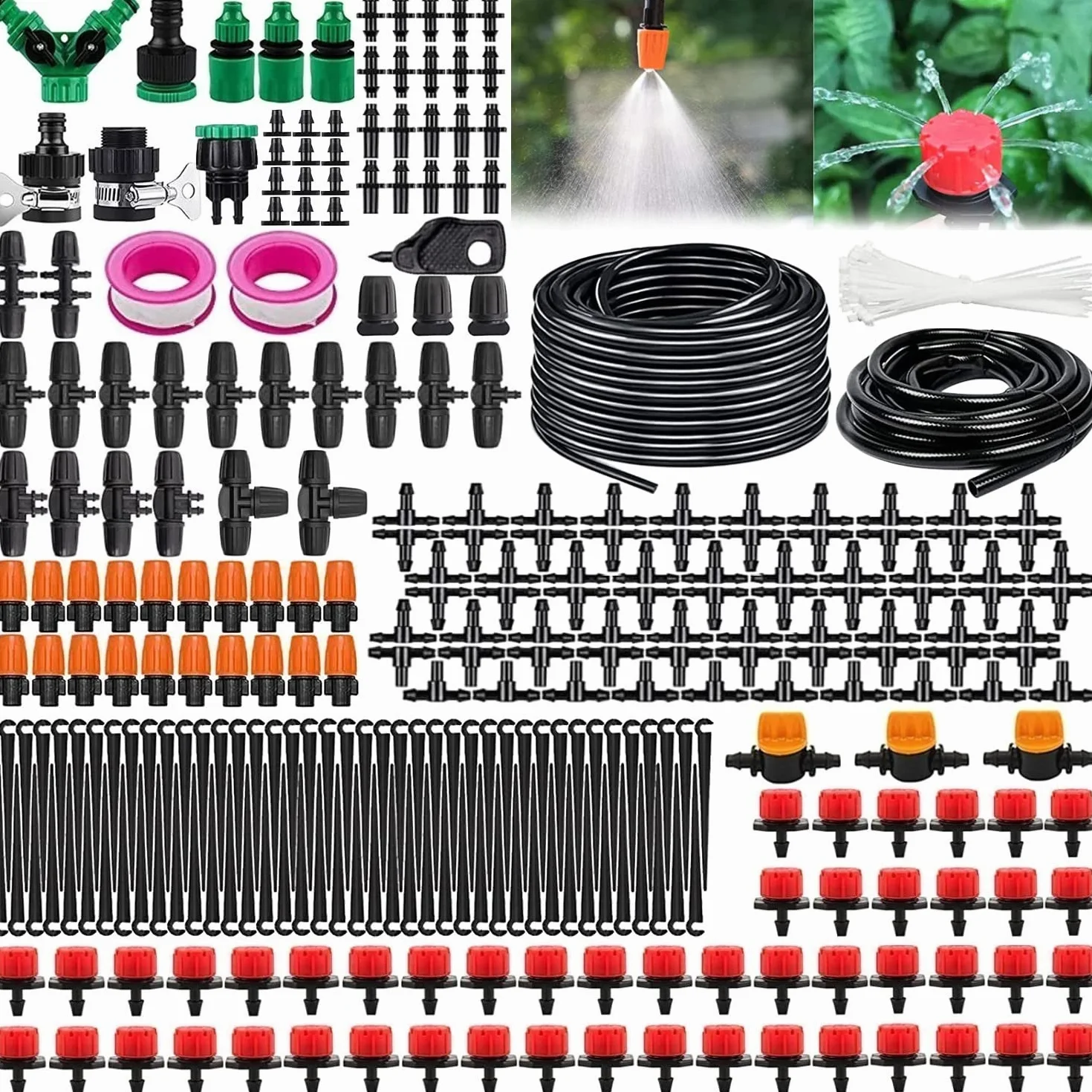 Kit d'irrigation Goutte à Goutte 340Pcs, Système d'Arrosage Automatique 55m+15m pour Jardin Pelouse Serre