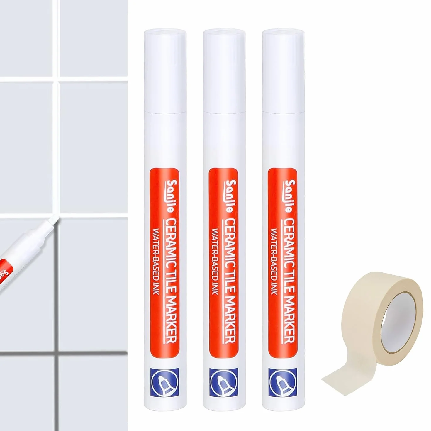 Stylo de Carrelage, Stylo joint carrelage blanc, Marqueur Joints, 3 Pièces Stylos à Coulis de Réparation de Carrelage pour carrelage mural sol salle de bain et cuisine joint de rénovation carrelage