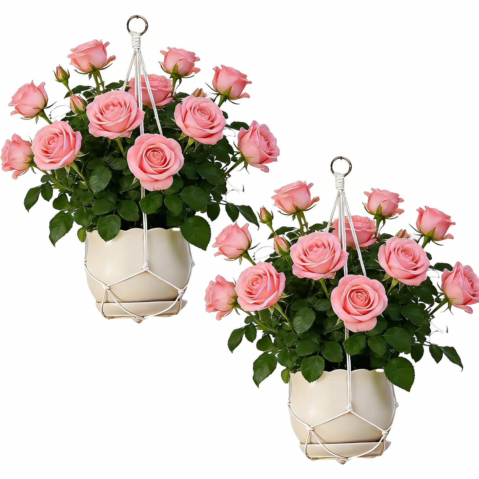 Suspension Plante Macrame Lot de 2 Coton Beige Décoration Intérieure Extérieure Bohème