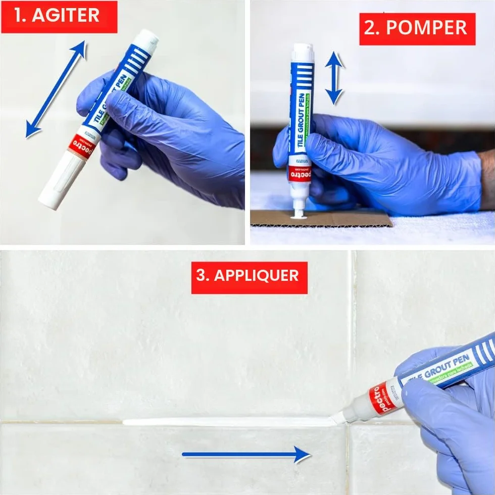 PECTRO Stylo à Joint Carralage Blanc 8ml PACK x 2 unités | Marqueur pour Joints de Carrelage de Salle de Bain et de Cuisine | Rénovateur de Coulis Blanc | Blanchisseur