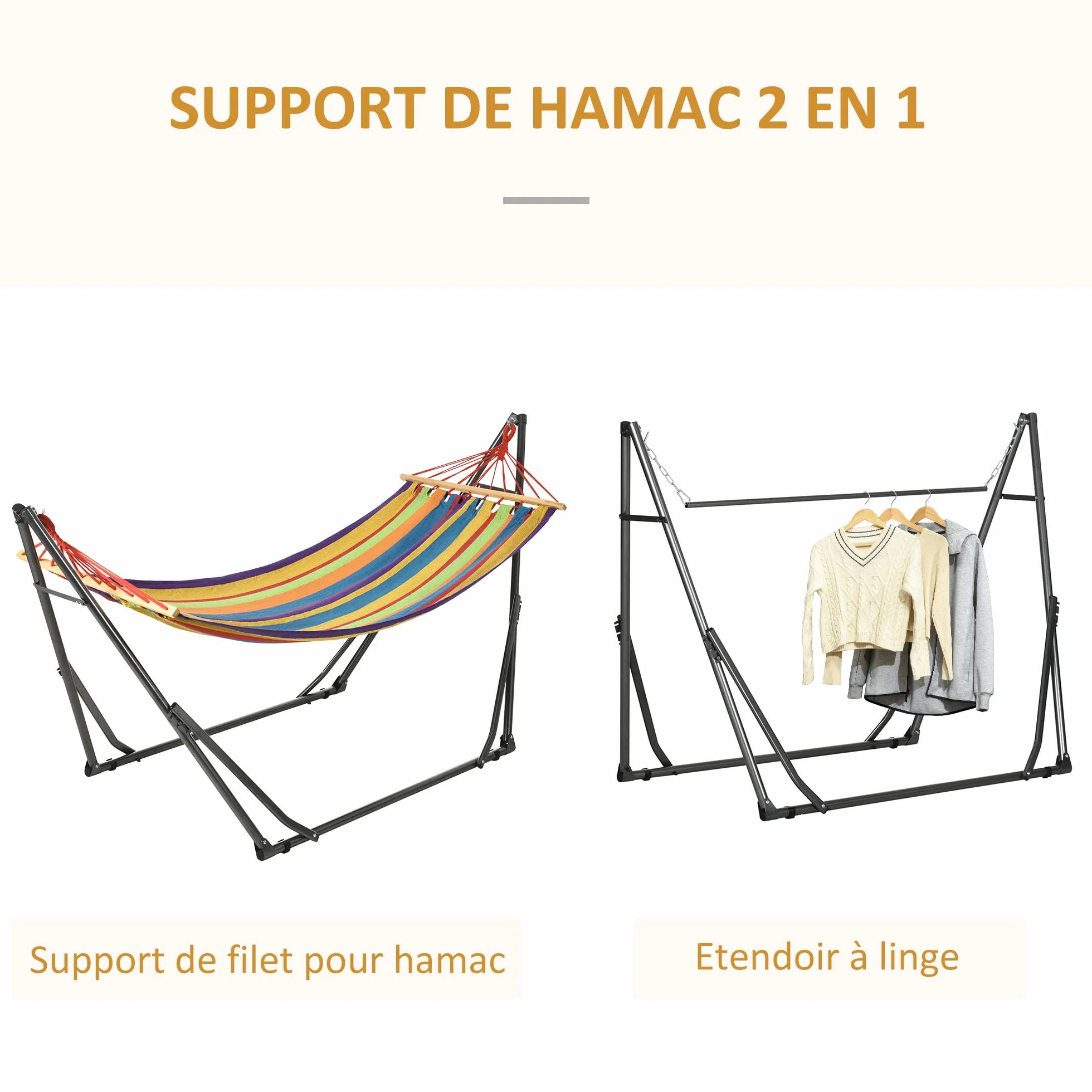 Outsunny Hamac de Jardin Pliable 1 Place 120 Kg 270x100x94cm