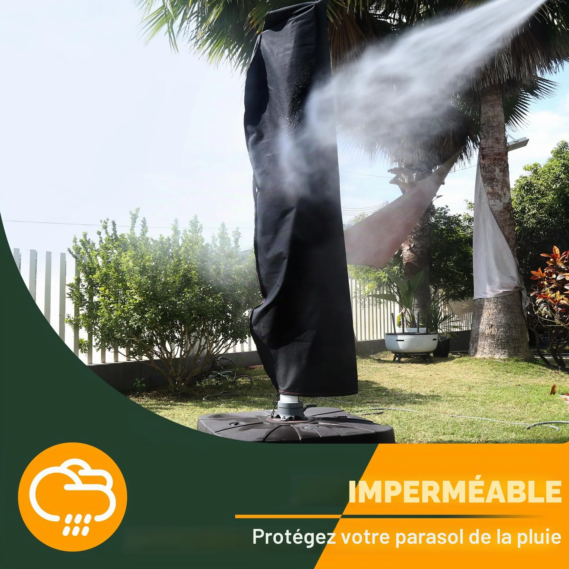 Enzeno Housse Parasol Droit Tissu Oxford 420D Imperméable 190x30/40/50 cm Noir Fermeture éclair
