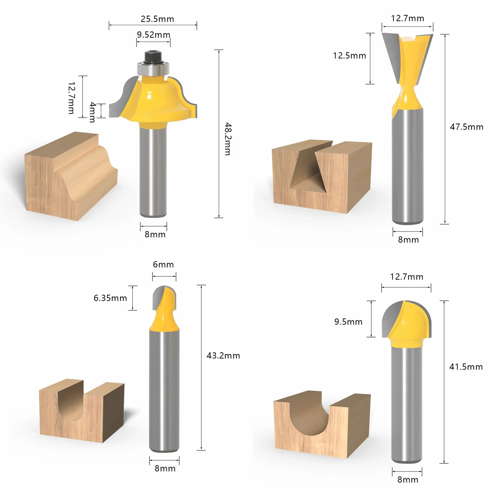Lot de 15 Fraises Pour Bois 8 mm - Outils de Travail pour Débutants - Fraises de Qualité Industrielle - Boîte en Bois
