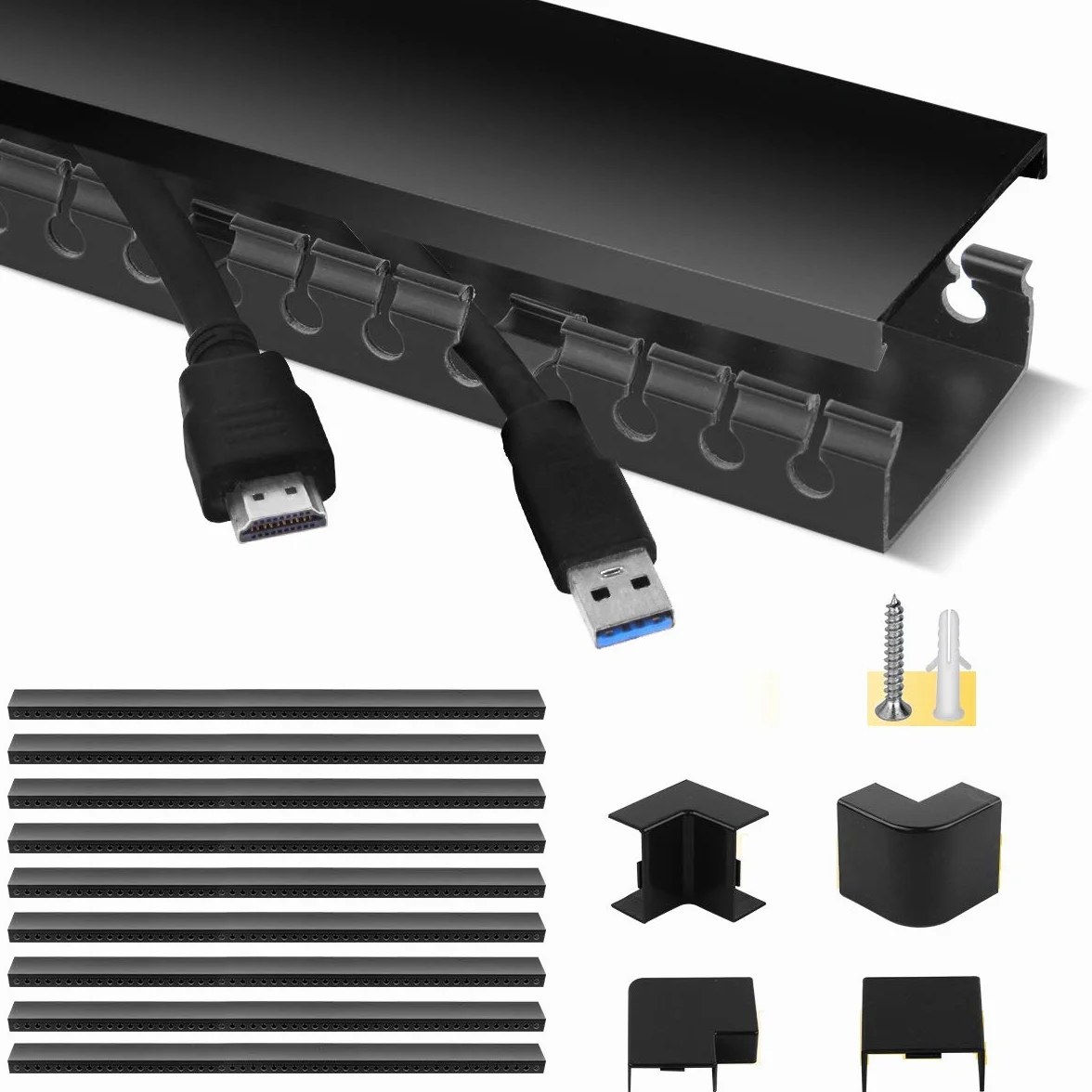 Stageek Conduit de Câbles, Cable Goulotte Rangement pour Câbles PVC Auto-adhésif, Panneau de Gestion de Câbles, Conduit de Câble Goulotte, Organisateur pour câbles, 9x39cm, Longueur 3,5m, Noir