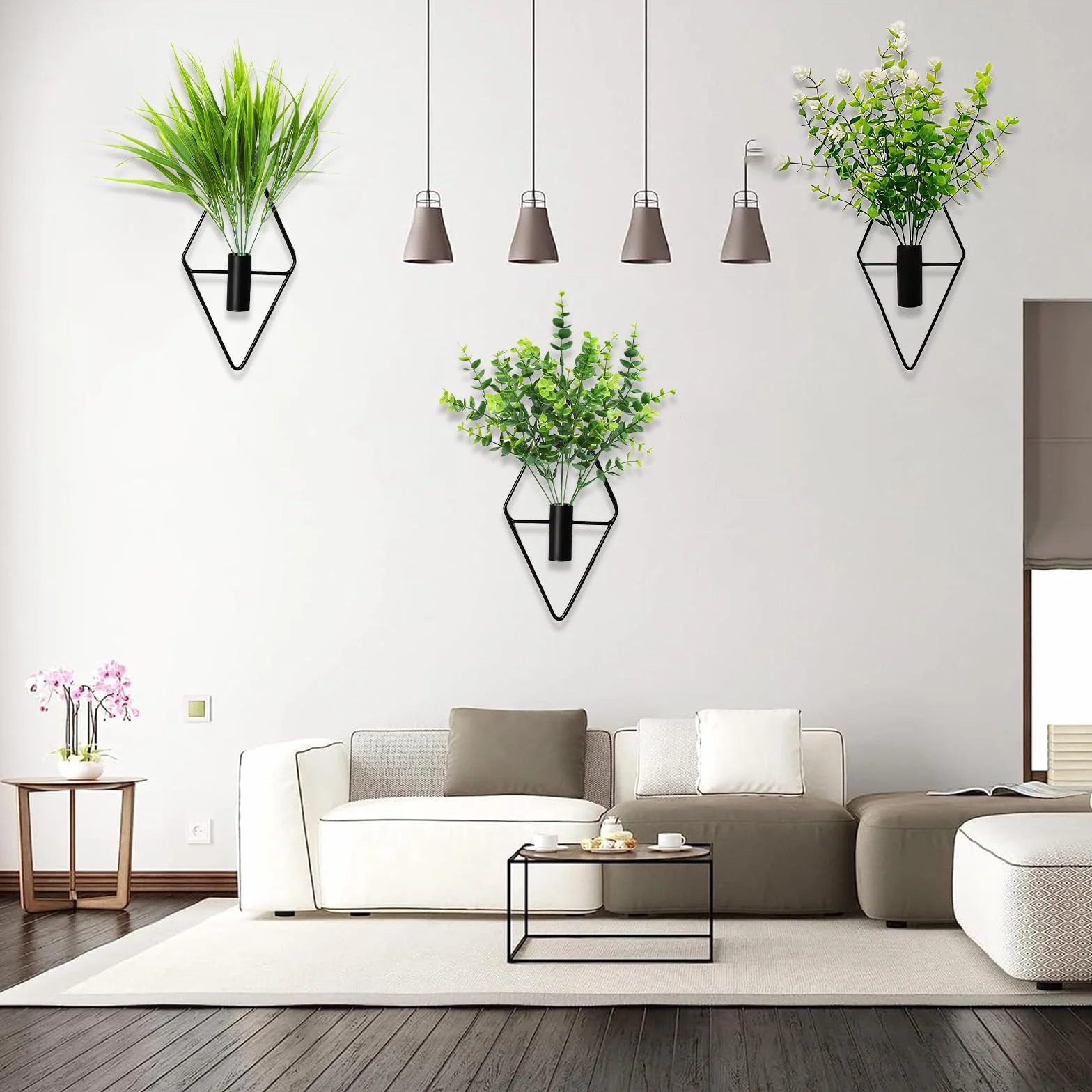 Jardinières Suspendues Artificielles avec Fleurs, Vases Muraux Plante Murale pour Décoration Bureau Jardin