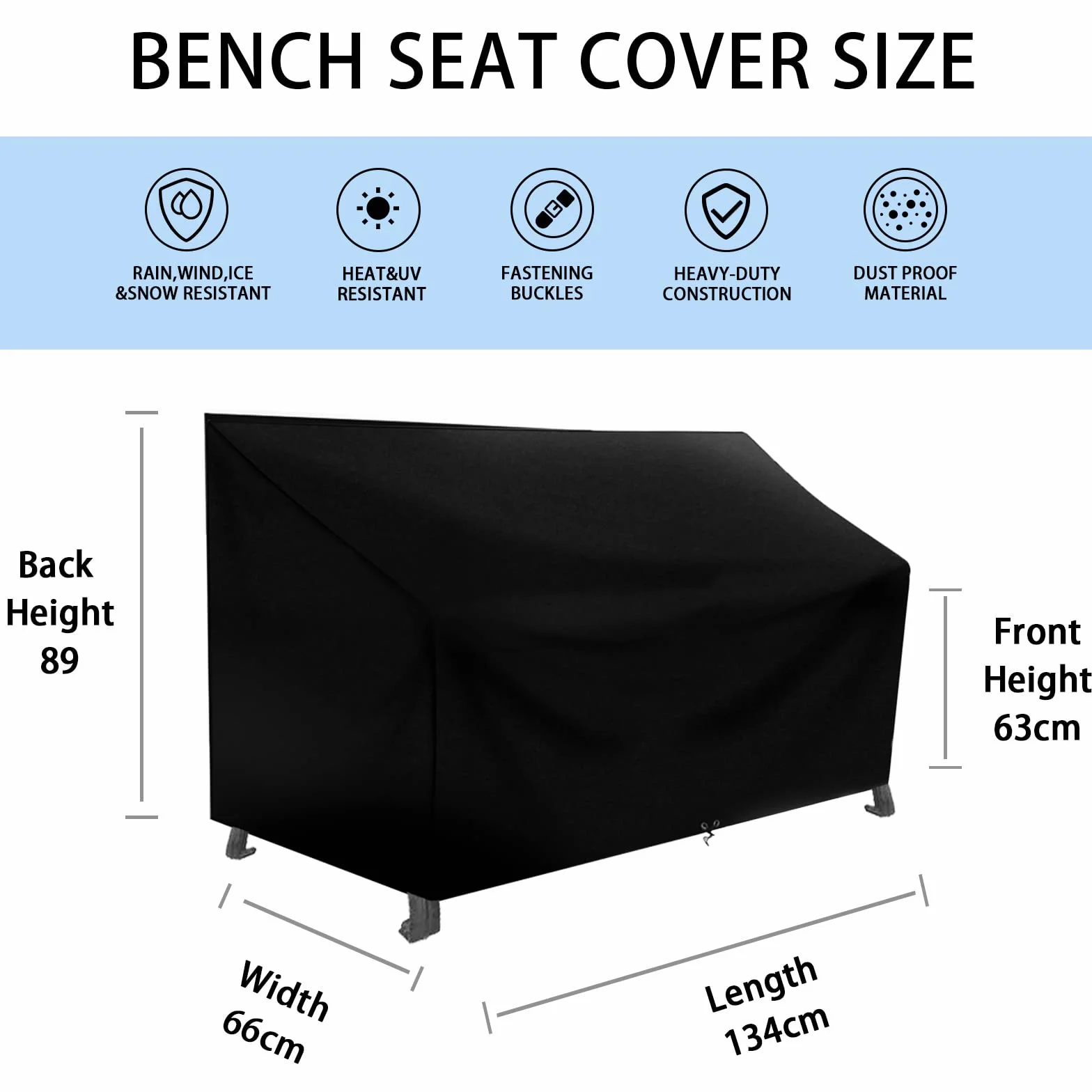 RICHIE LoveSeat Housse de banc de jardin imperméable 2 places Oxford 420D anti-UV 134x66x63/89 cm noir