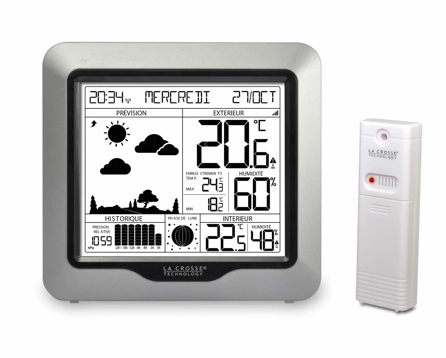 La Crosse Technology WS6823 Station Météo Prévisions DCF Argent