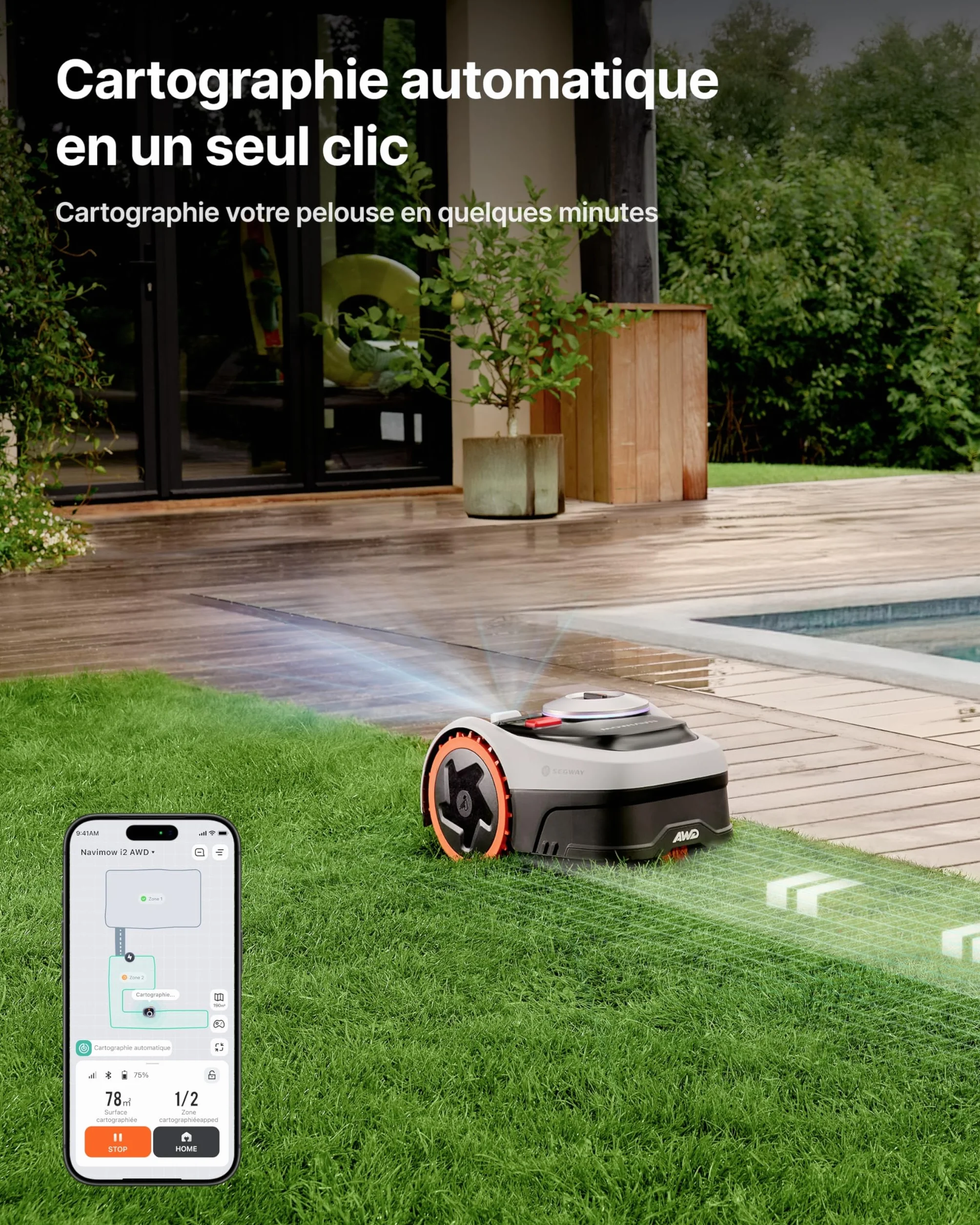 Segway Navimow i205 AWD Robot tondeuse Garage S, 45% pente, 500 m², EFLS NRTK Vision