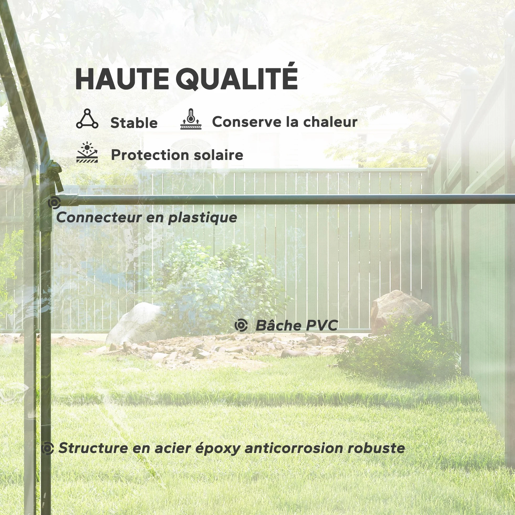 Outsunny Serre de Jardin PVC 180x100x168 cm, Châssis Acier, Porte Zippée, pour Légumes Plantes