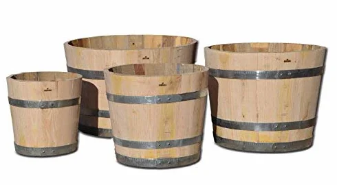 Demi tonneau de châtaignier bac à fleurs jardinière bois massif marronnier D50 H40 Naturel