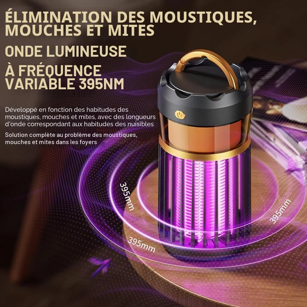 Lampe Anti Moustique Ultrason Tue Mouche Electrique 2000V Rechargeable USB Camping Interieur Anti Insectes Nero
