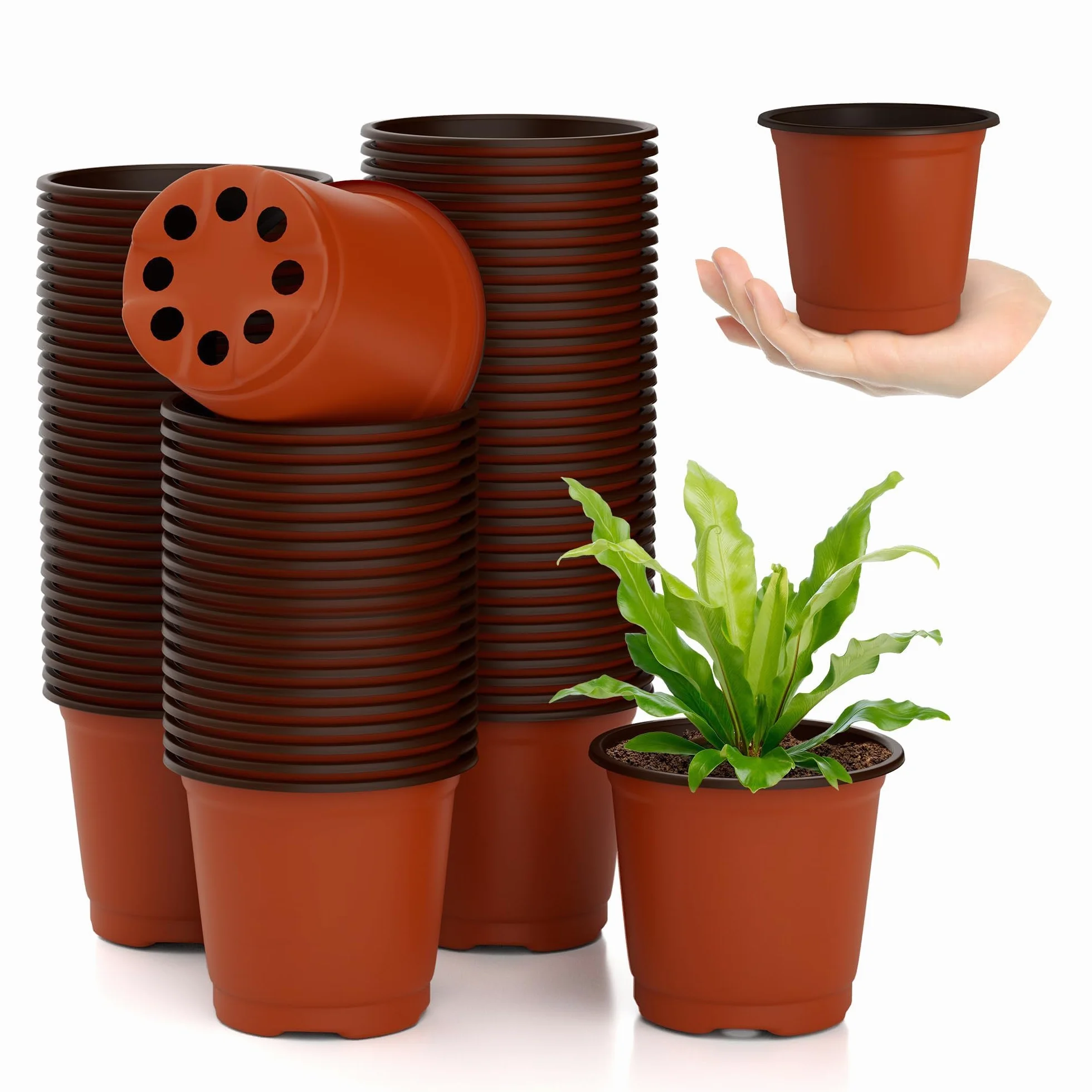 Pots de Fleurs en Plastique 100 Pièces avec Trous de Drainage pour Semis et Repiquage