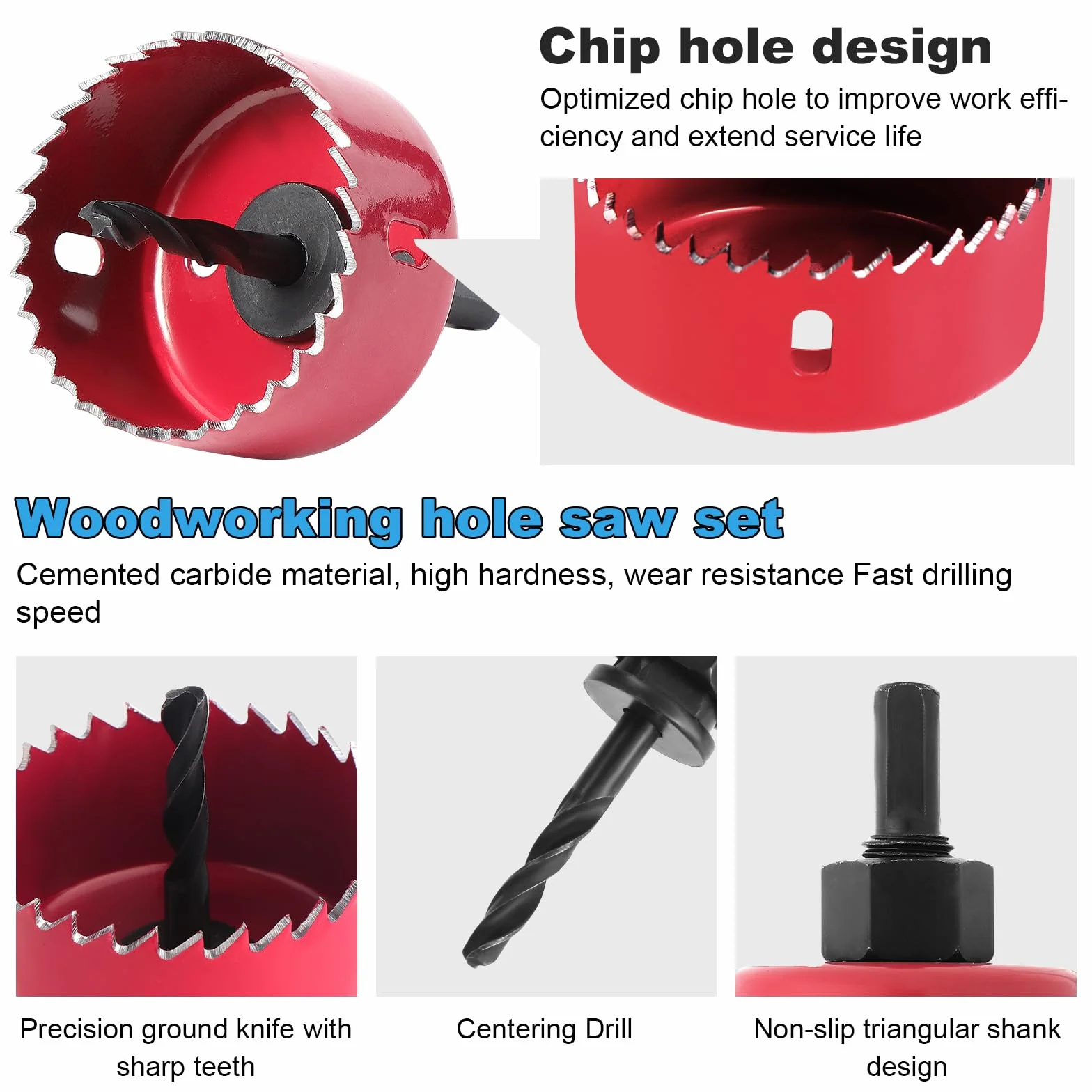 Habwea 11 pièces Scie Cloche pour le bois Circulaires Cloche Perceuse idéale pour les planches de bois minces, les plaques en PVC et en plastique (Rouge -11pcs)