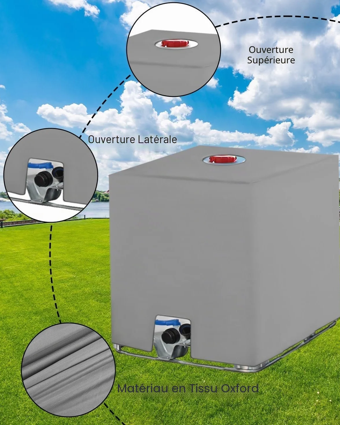 Bâche pour Cuve IBC 1000L Anti-UV Anti-Poussière 116 x 100 x 120 cm Gris