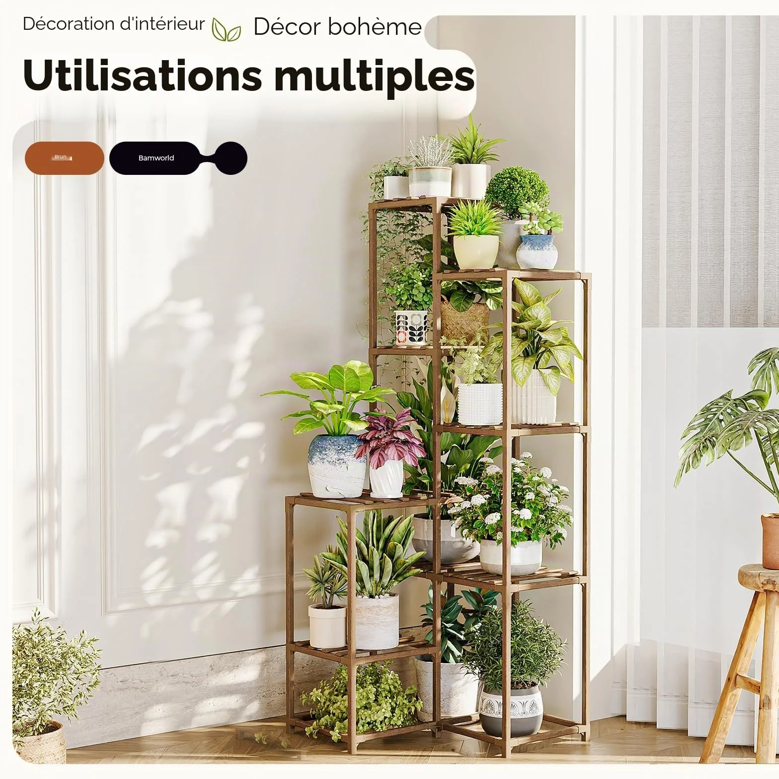 Bamworld Étagère d'angle pour plantes 138,9 cm bois intérieur extérieur