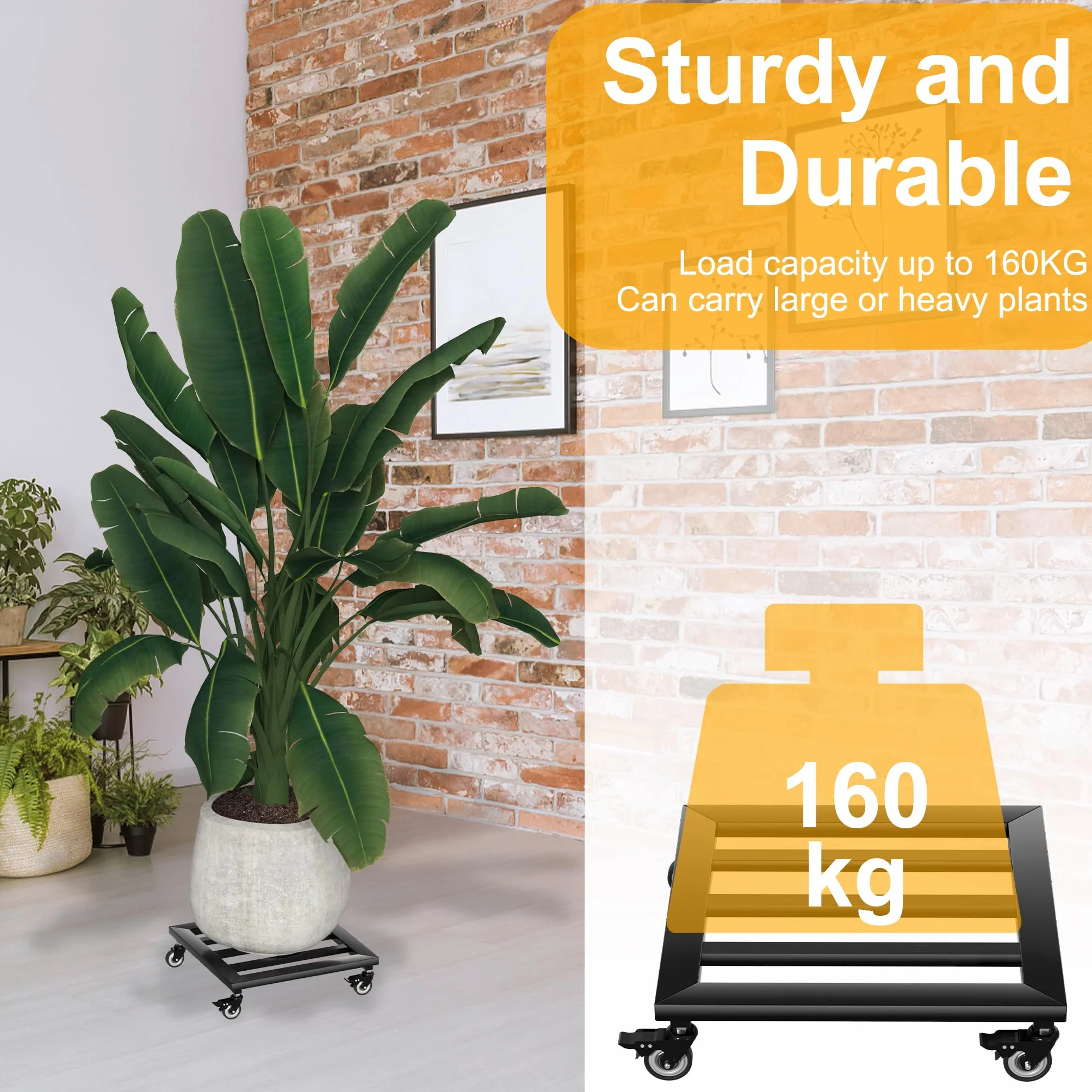 FIVMEN Chariot carré en métal pour plantes 30x30 cm avec roulettes extérieur jardin charge 160 kg