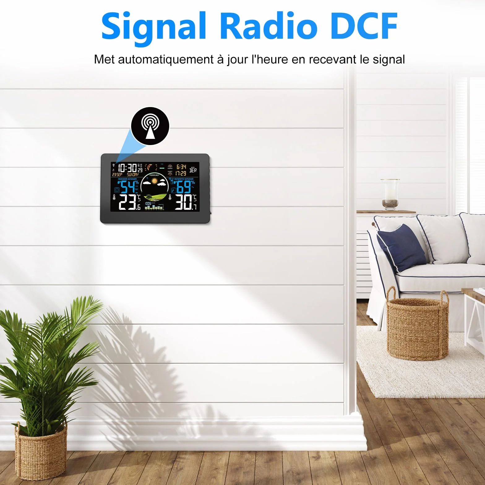 VIFLYKOO Station Météo Sans Fil 7,5" Écran VA Thermomètre Hygromètre Intérieur Extérieur avec Capteur Externe Baromètre Alarme