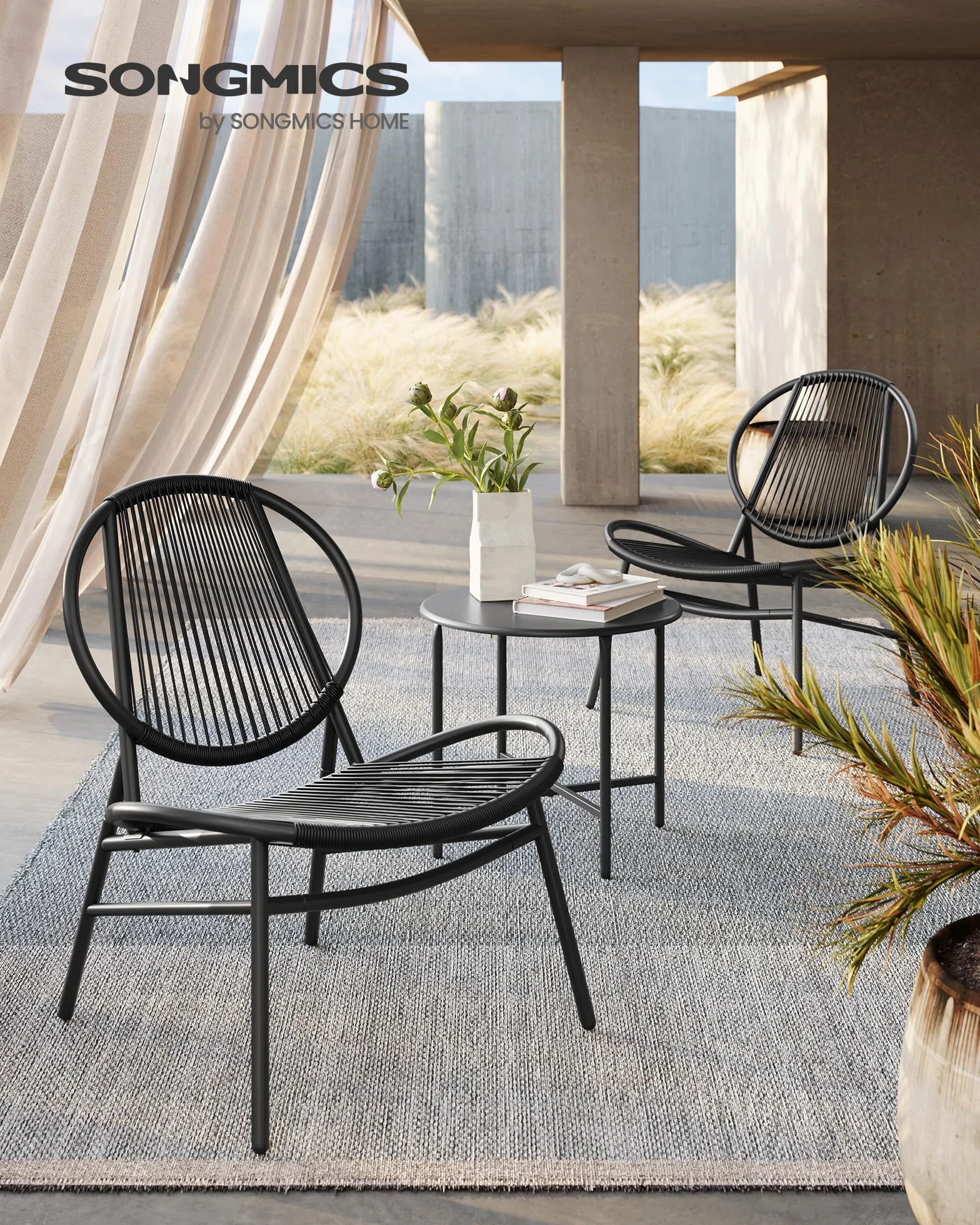 SONGMICS Ensemble Salon de Jardin 3 Pièces Chaises Acapulco Table d Appoint 2 Chaises Noir d'encre