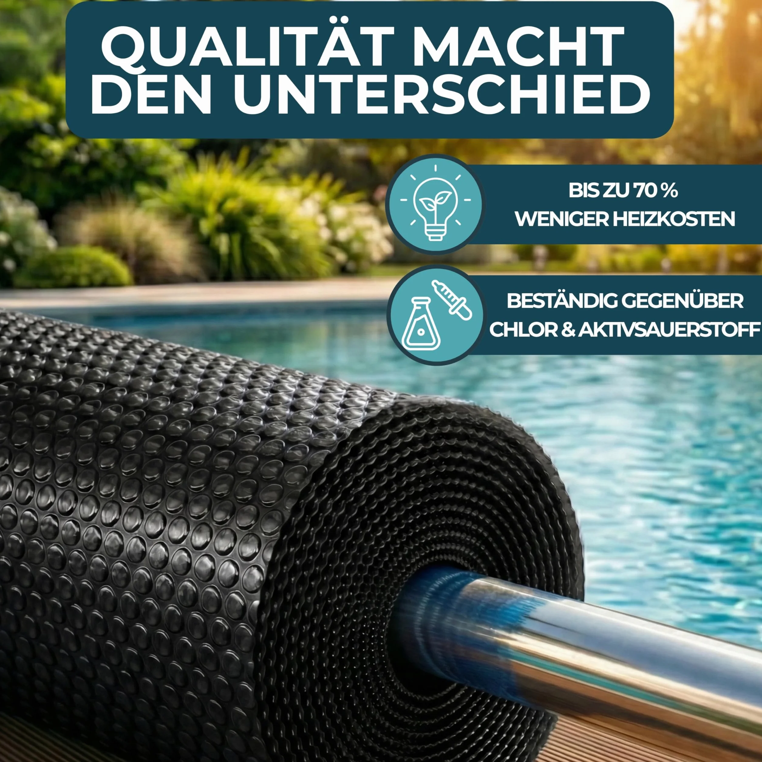 Bâche solaire pour piscine Ø 488 cm ronde noire 180 µm isolante thermique robuste