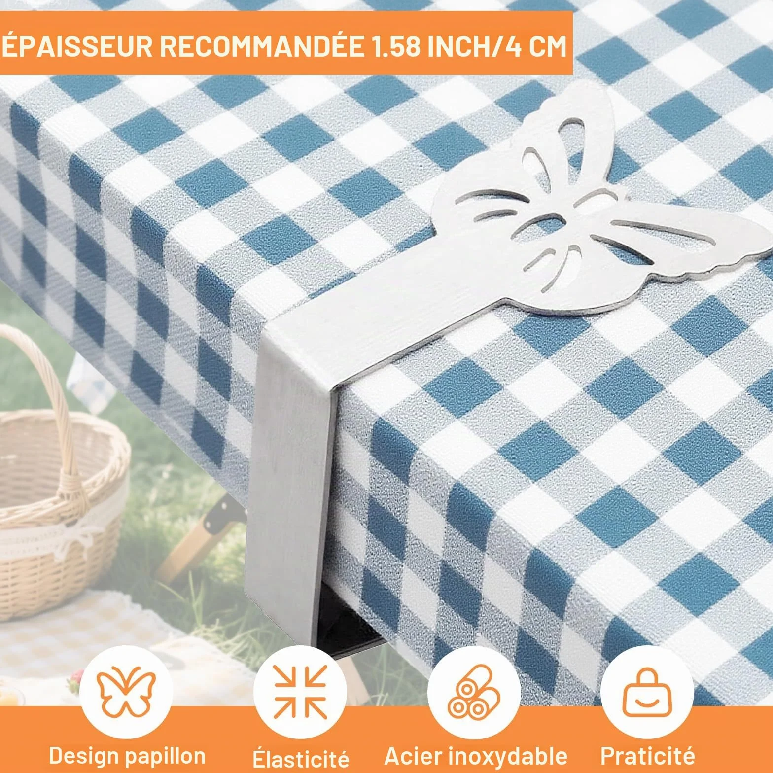 Lot de 8 Pinces à Nappe extérieur en Acier Inoxydable antirouille, Motifs Papillons, Coupe-Vent pour nappes jusqu'à 3,5 cm