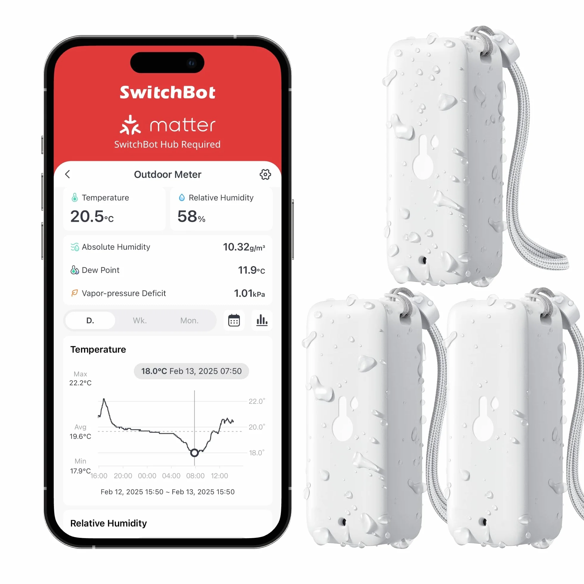SwitchBot IP65 Hygromètre Thermomètre Intérieur Extérieur Bluetooth 100m Capteur Humidité 2 Ans Piles