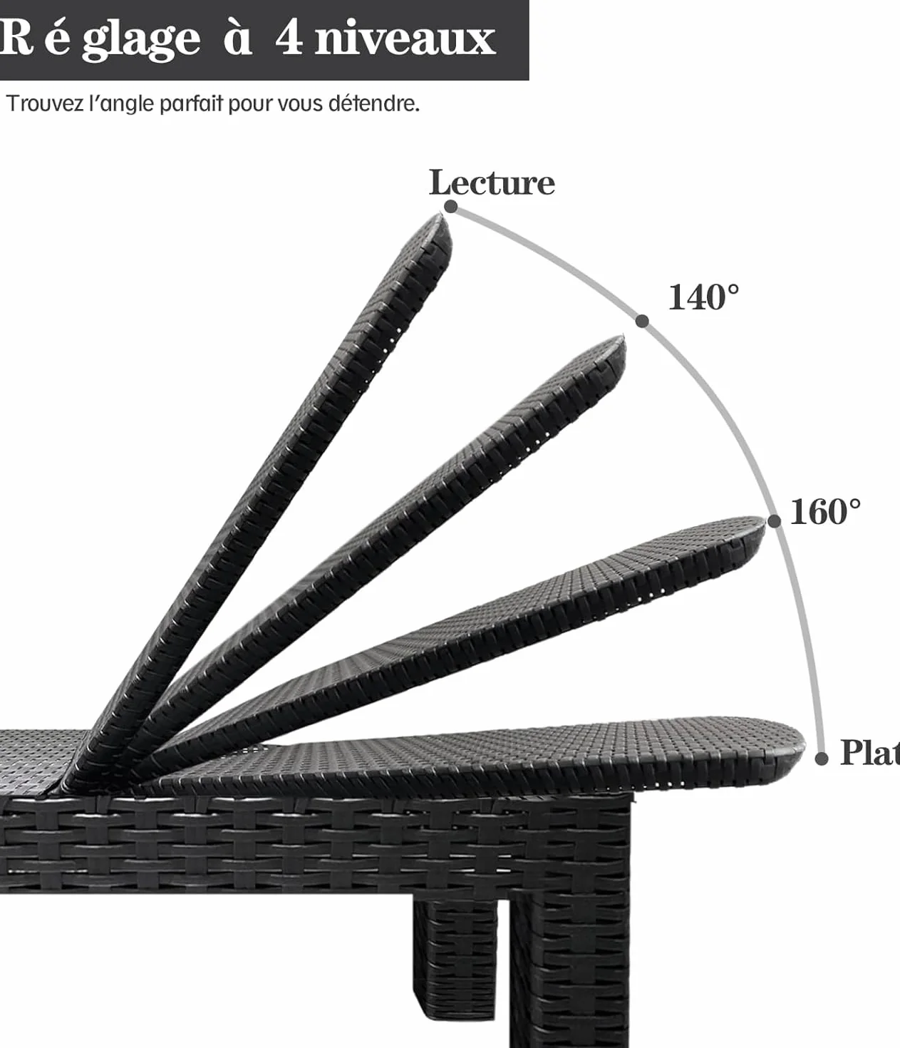 BOLLI Lot de 2 Chaise Longue Jardin Résine Imitation Rotin Tressé Coussin Confort Inclus Dossier Réglable Gris Sparkle