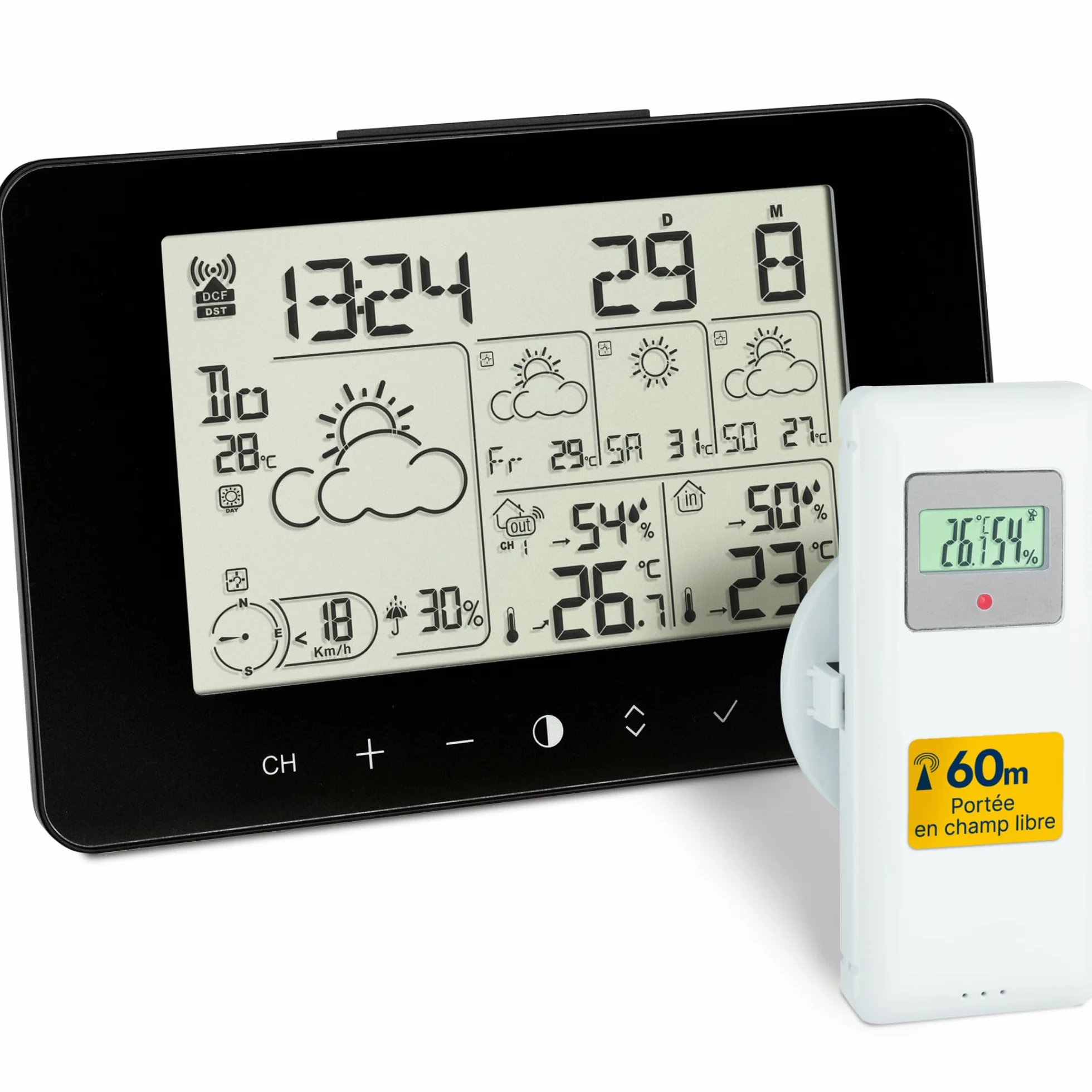 Station météo TFA Dostmann METEOTIME PRIMO 35.1156.01 pour 90 régions Europe probabilité pluie force vent noir