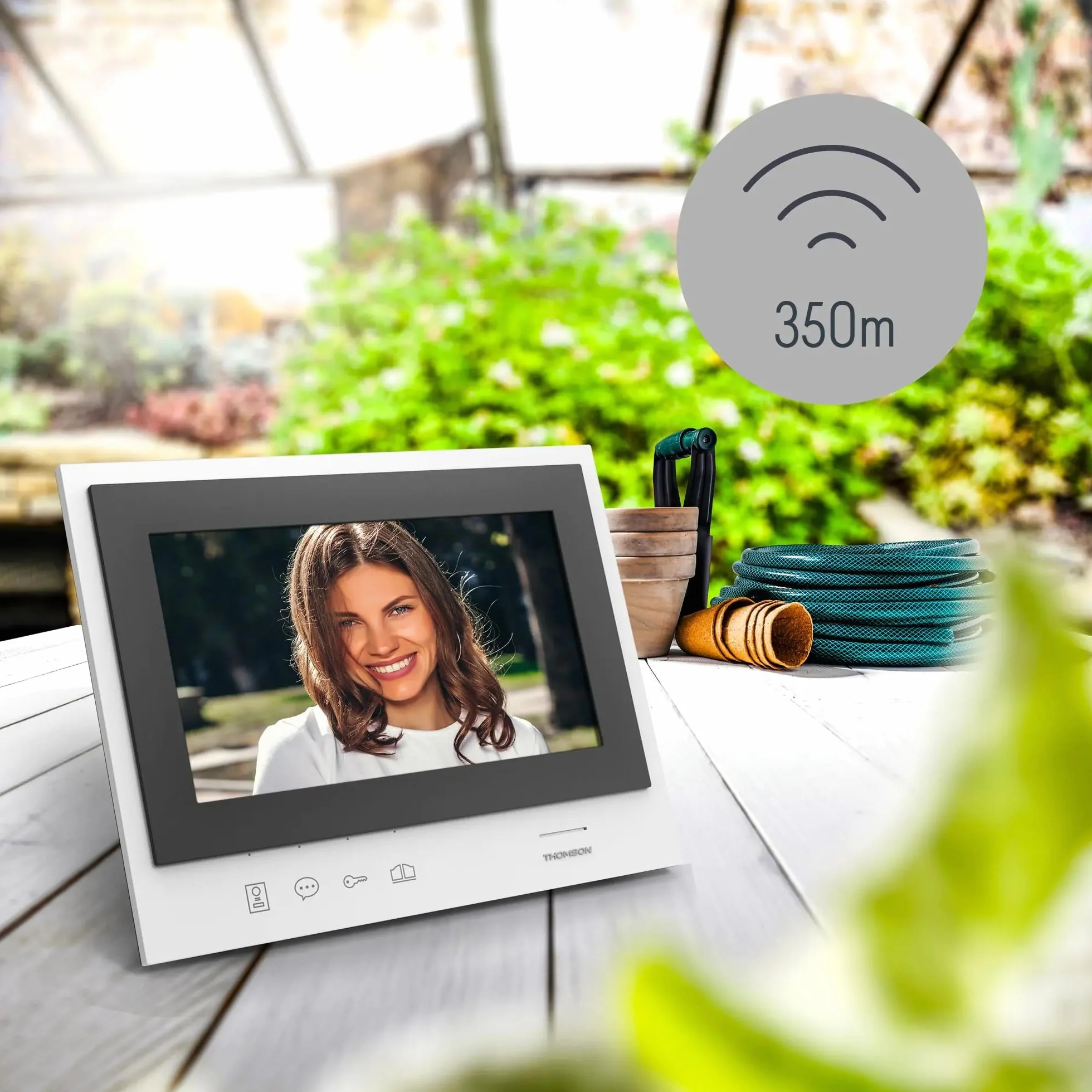 THOMSON Visiophone sans Fil HD Écran 7'' Portée 350m SD 8 Go Vision Nocturne IR Double Commande Portillon/Portail