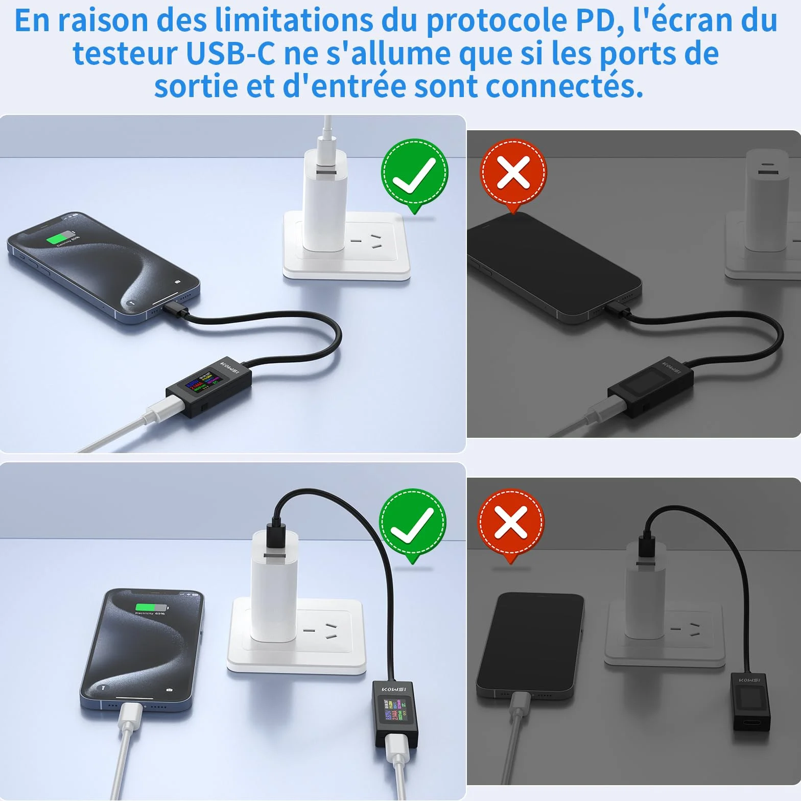 Testeur USB C Meter de Tension, 4-30V 0-6.5A, Type C Tester Electrique Compteur de Courant Multimètre Numérique Voltmètre Ampèremètre Capacité Alimentation Chargeur Détecteur