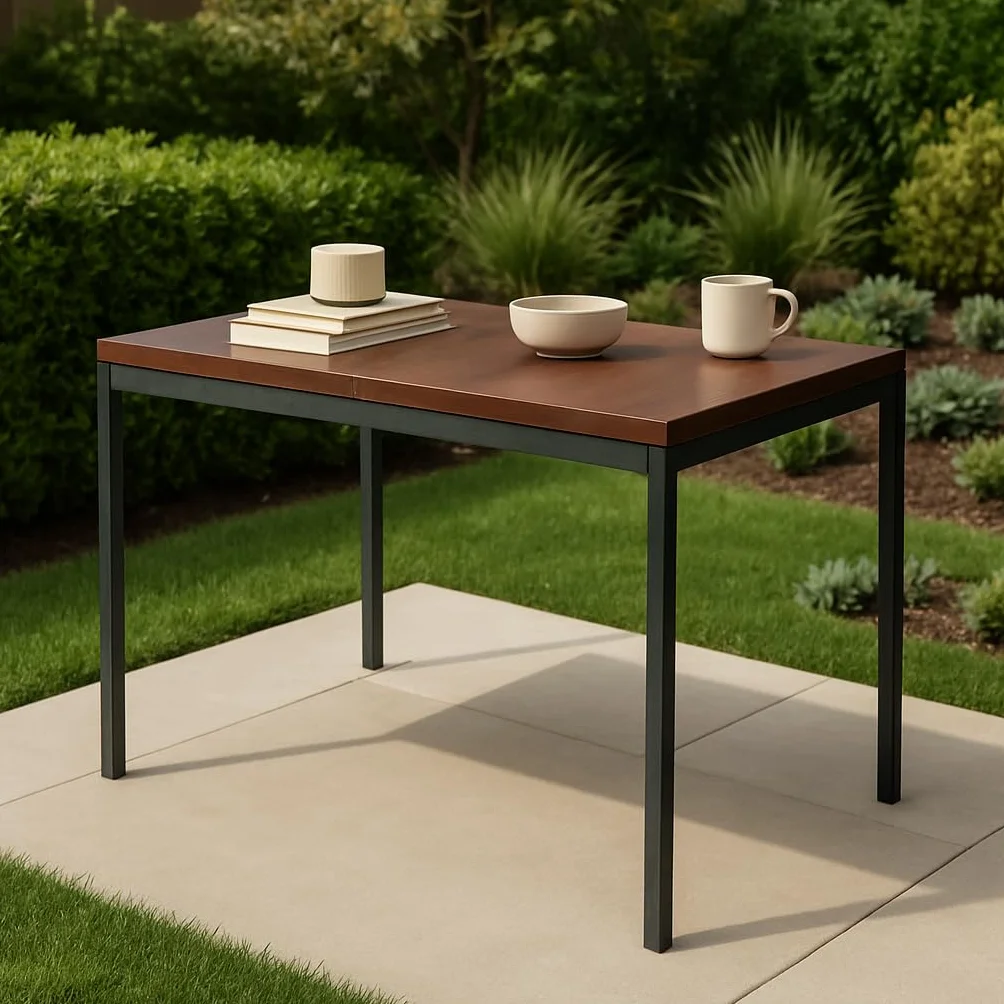 Table de Bar de Jardin en Bois et Métal 120x70x75cm pour 4-6 Personnes