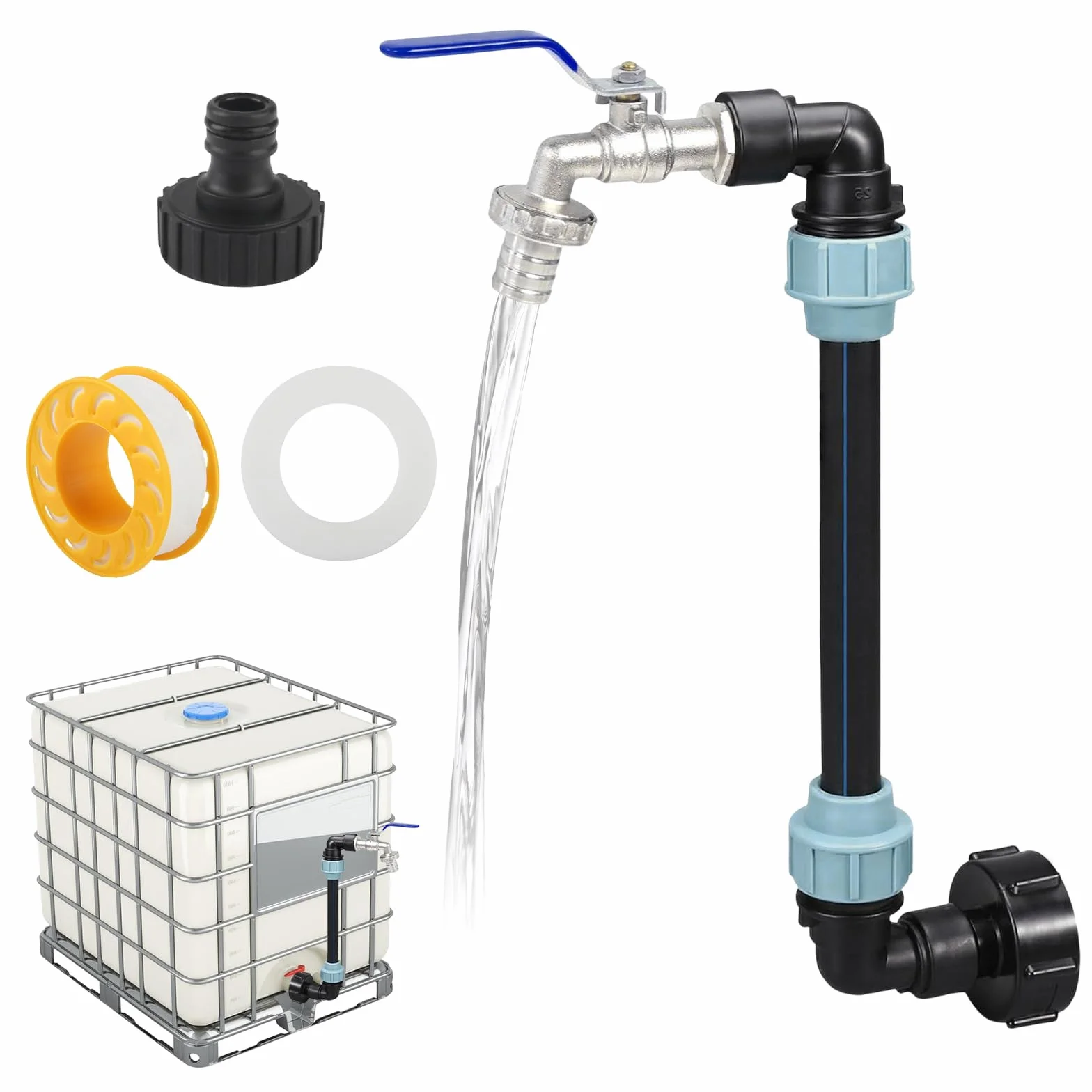 Vaskula Robinet IBC Col de Cygne Cuve 1000L Adaptateur 3/4'' Raccord Kit Réservoir d'eau de Pluie