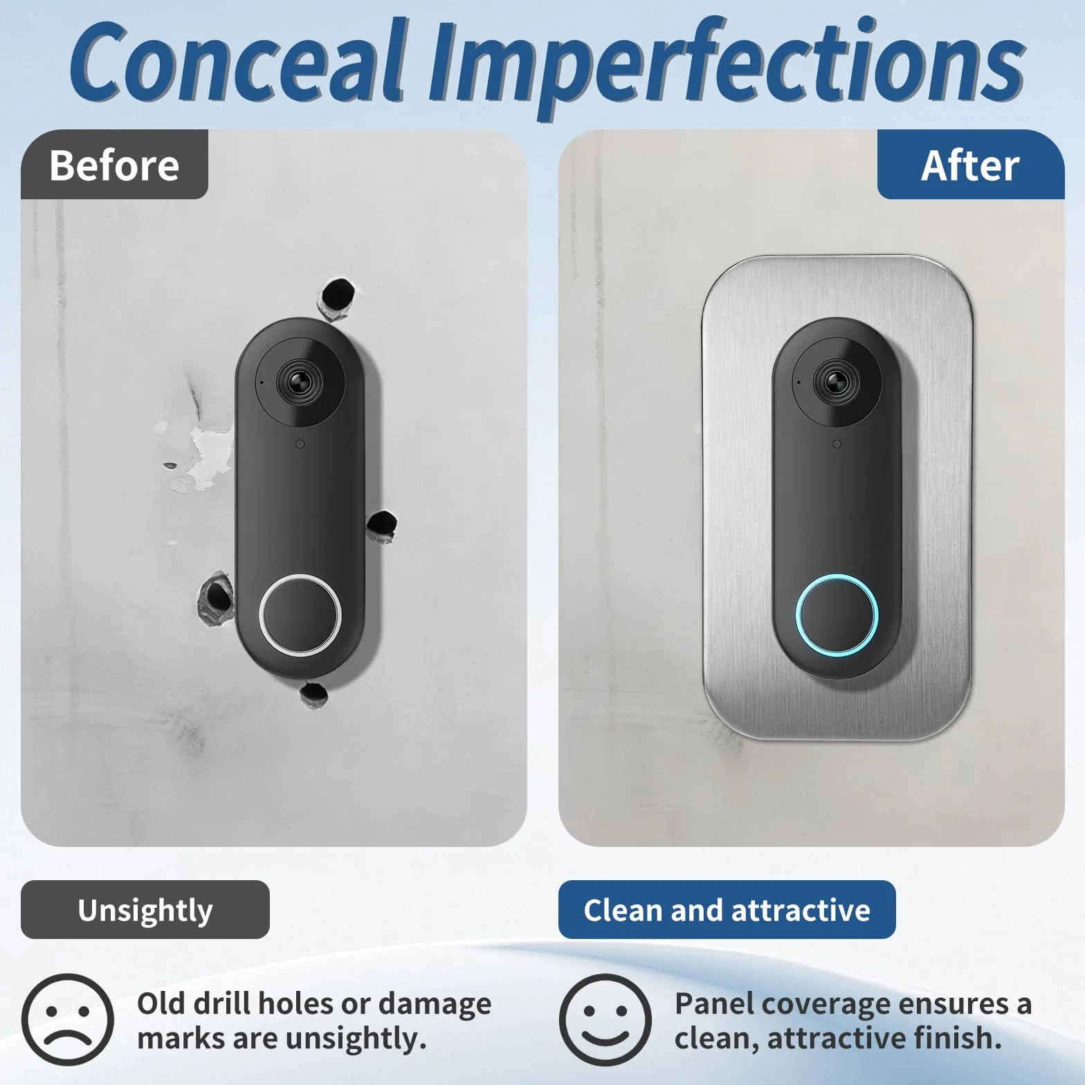 Plaque pour Sonnette Reolink PoE - Cache en Acier Inoxydable Compatible avec Reolink Doorbell PoE/WiFi/Battery, Accessoire de Montage pour Sonnette Vidéo, Masque Les Anciennes Perforations et Câbles