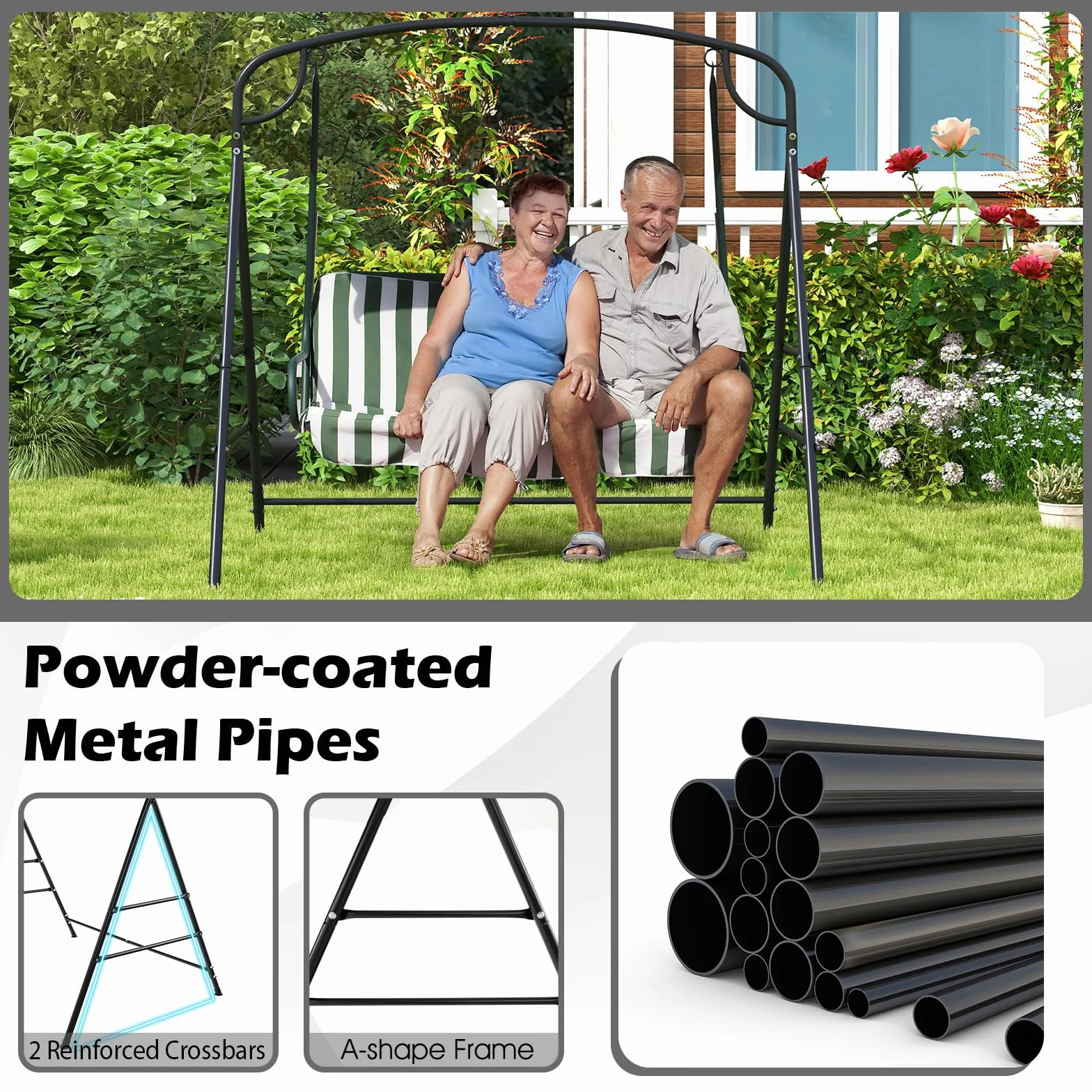 KOMFOTTEU Support de Balançoire en Métal 180 x 133 x 182 cm, Cadre pour Balancelle en Forme de A, Modèle I